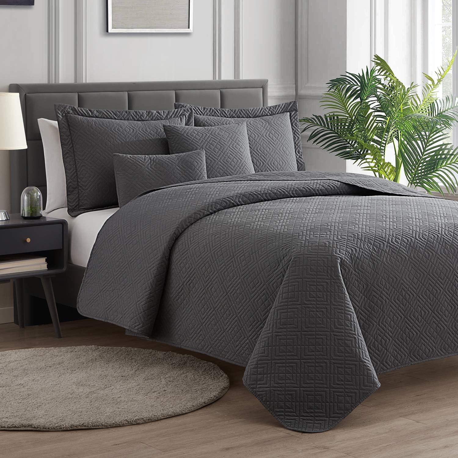Hearth & Harbor Quilts Twin Size - All Season Bedspread Coverlet Set, Pinsonic Weave Lightweight Bedding Set - 4 Piece Twin Quilt Set with Pillow Shams, Diamond - Gray - Image 3