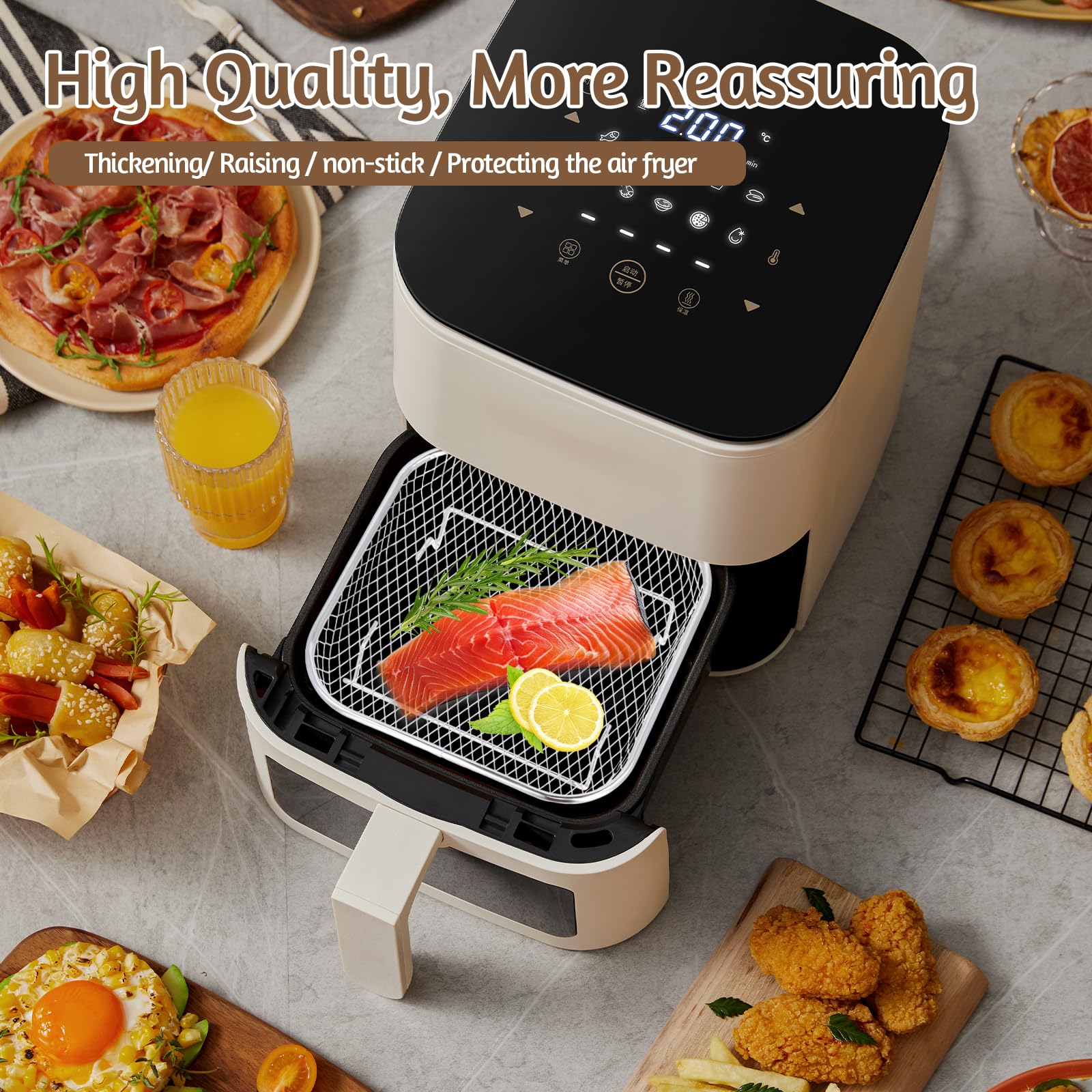 Carrée Air Fryer Rack Empilable en Acier Inoxydable, 20cm Grilles pour Friteuse, Griller Rack Air Fryer Accessoires pour Barbecue, Four, Air Fryer Déshydrateur Rack Grill Rack Air