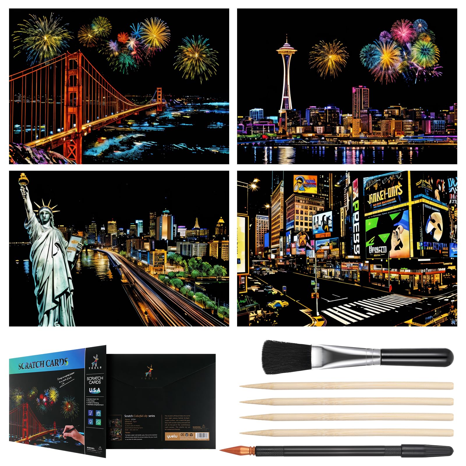 Giantree 10Pcs Scratch Art, Scratch Art Adult, Paint by Scratch Rainbow Engraving Painting, Scratch Painting for Adults, Landscape Scratchboard with Scratch Art Tools Creative DIY Art Craft(10Pcs)