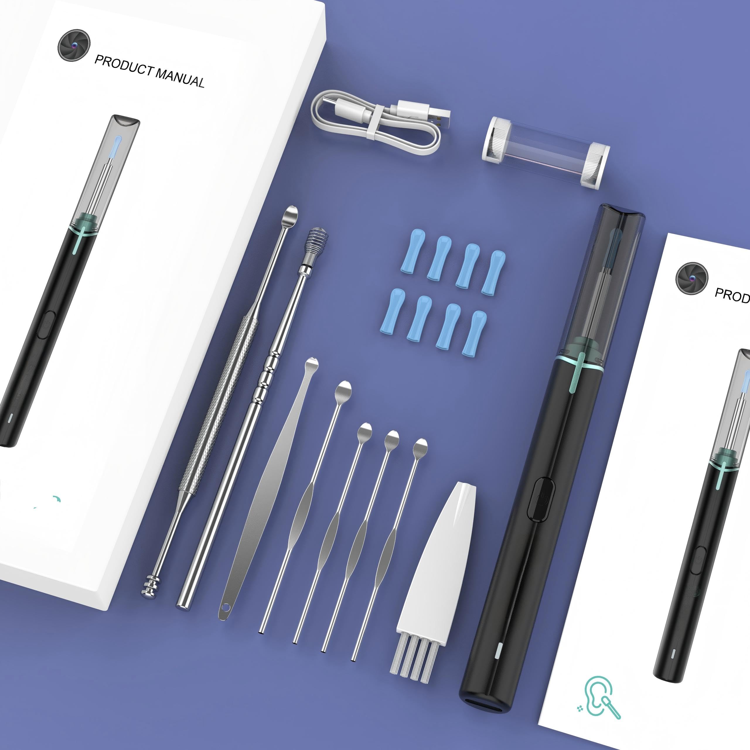 Otoscope Oreille, Nettoyeur Oreille Camera 1920P HD IP67 Étanche, Nettoyage Oreille Cure Oreille Camera avec 6 LED Avec 7 Accessoires Cure Oreille aux IOS et Android (Noir)