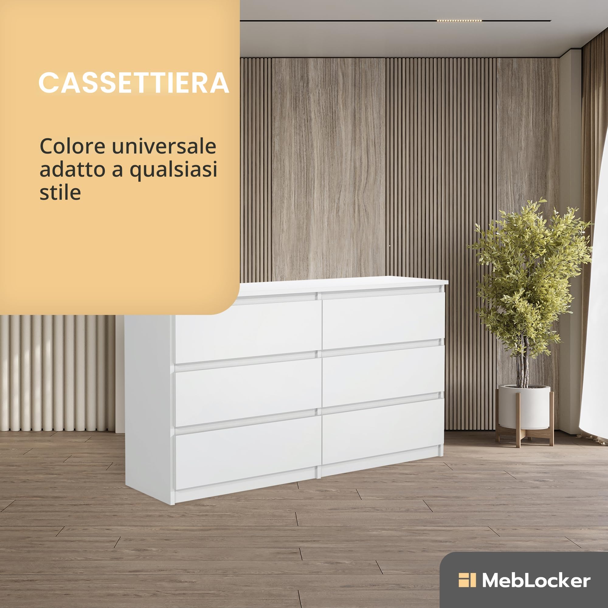 Cassettiera con 6 Cassetti - Settimino 140x80x40 cm - Cassettiera Salvaspazio per la Camera da Letto e Soggiorno - Armadio con Cassetti dal Design Moderno - Bianco