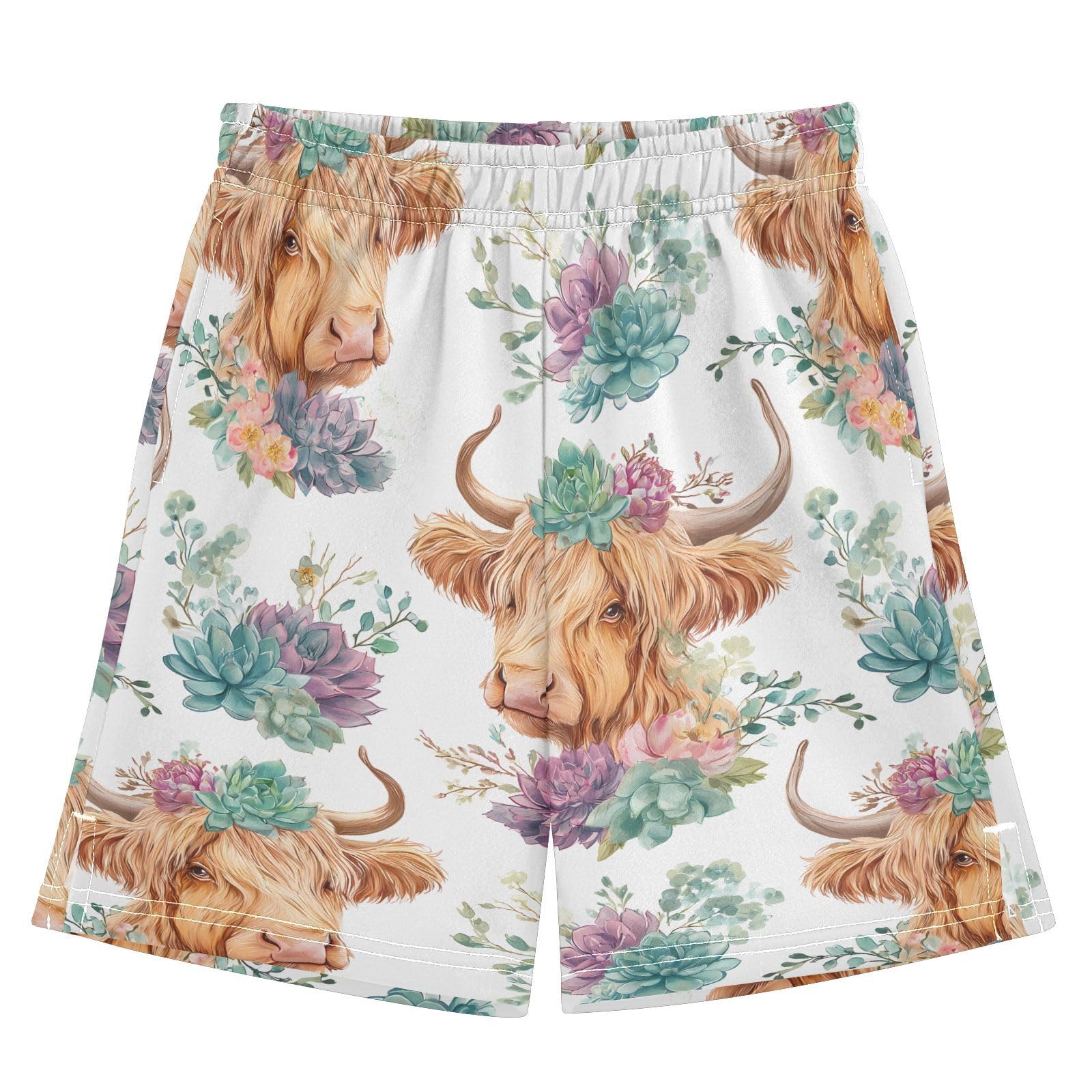 panksolu Highland Cattle Succulent Boys Shorts Casual Athletic Short Summer Track Shorts 14-15 Y Multicolor