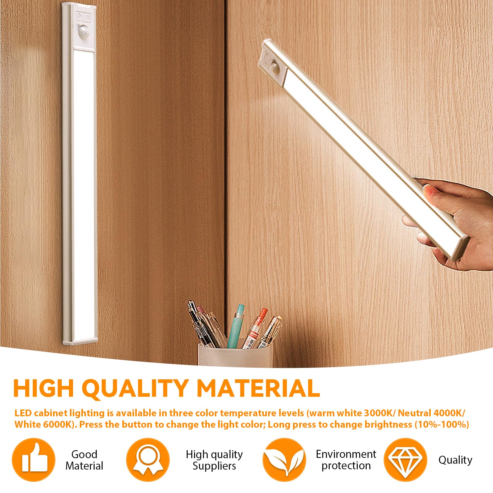 4 pezzi di illuminazione per armadio a LED con sensore di movimento, barra luminosa da 20 cm senza fili con batteria ricaricabile USB, telecomando, luce per armadio dimmerabile, illuminazione da
