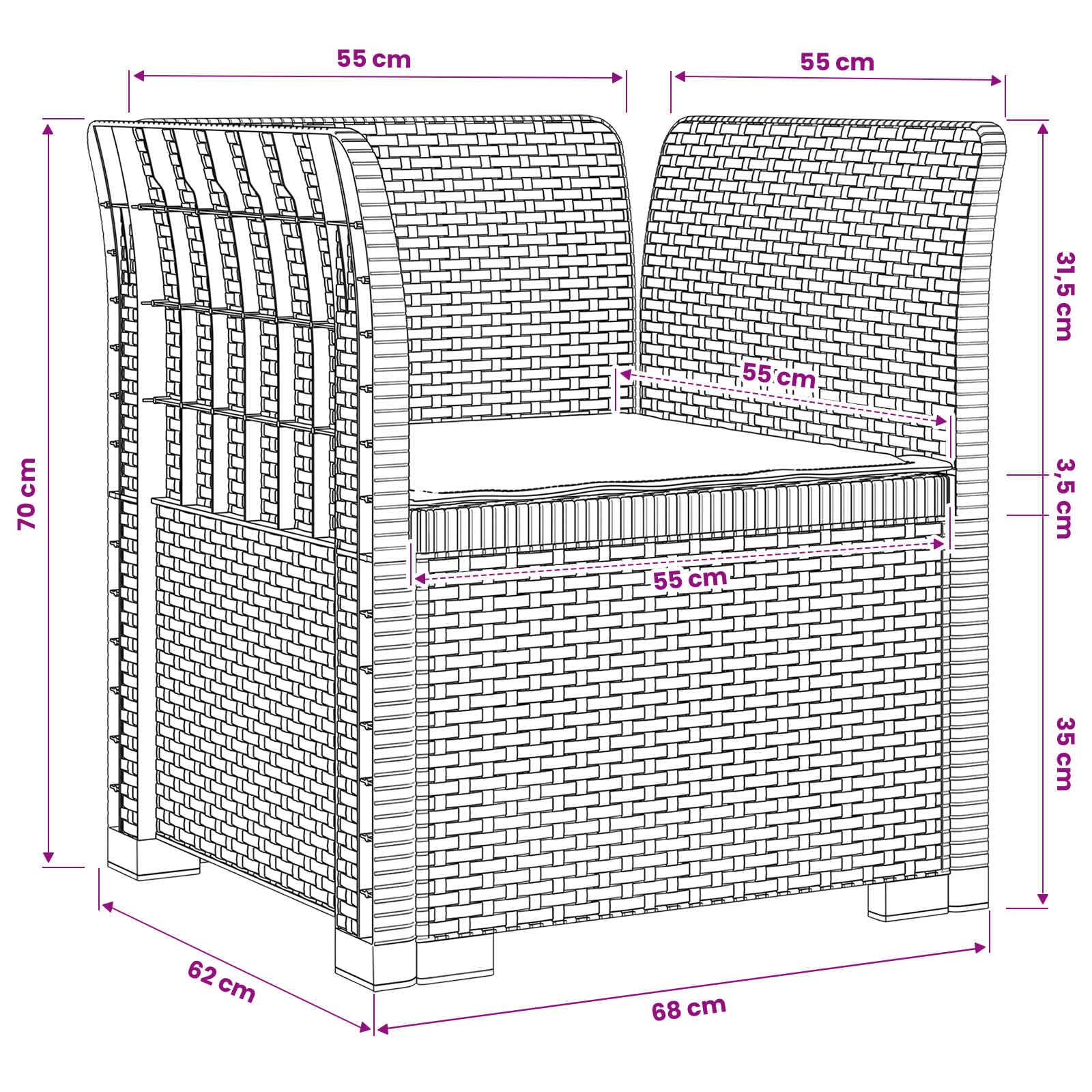 Sessel, 1-Sitzer, Rattan-Look, Polypropylen, Anthrazit | Langlebige Struktur, Kissen inklusive, für Garten, Balkon, Veranda, Montage erforderlich