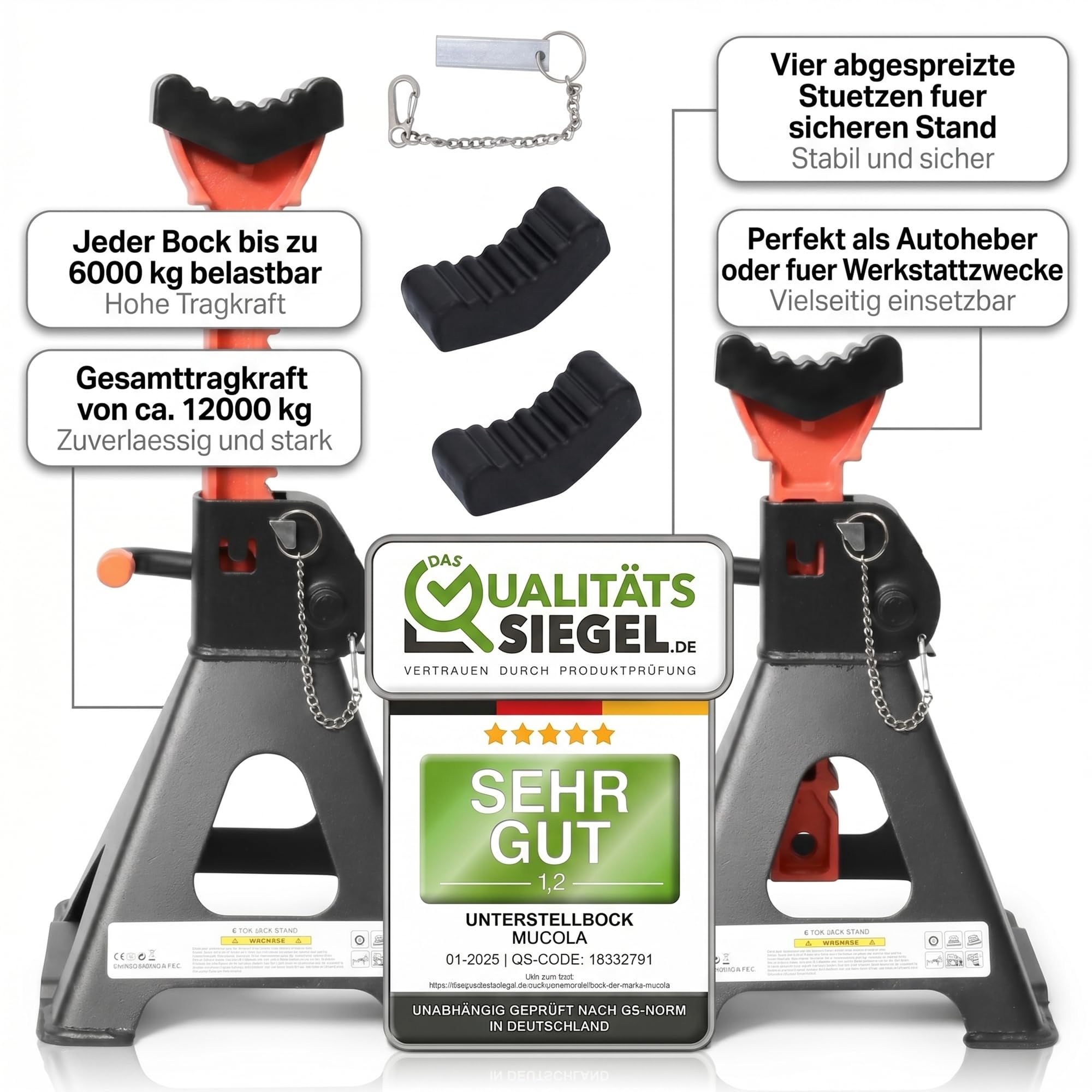 Mucola Unterstellbock Stützböcke 2er Set 3 t höhenverstellbar 28-42,5 cm
