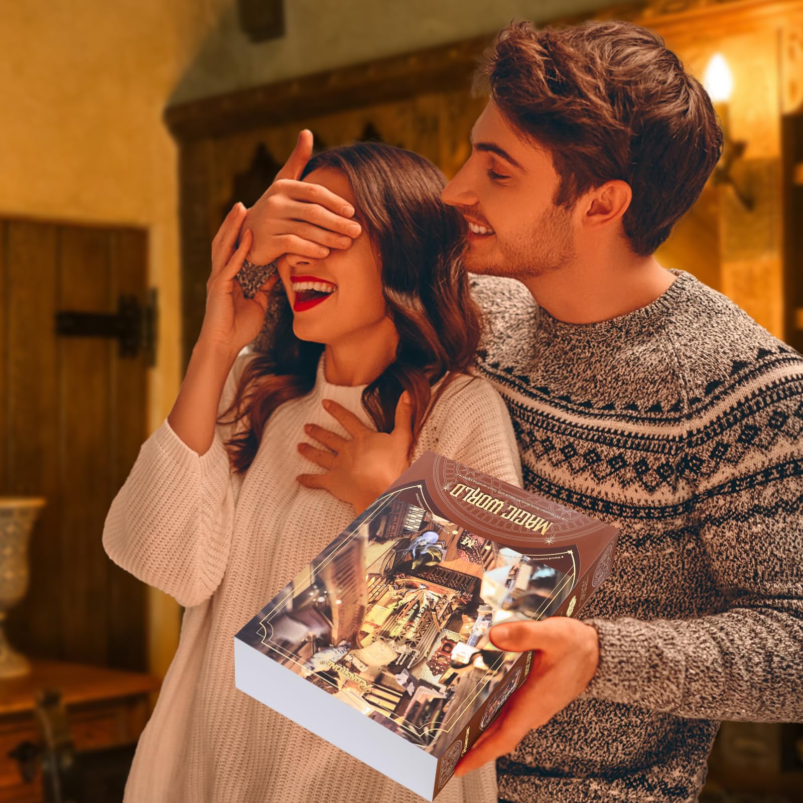 RONSTONE DIY Magische Welt Book Nook Kit, DIY Puppenhäuser Miniatur Haus Kit mit Staubschutzhülle und LED-Licht, 3D Puzzle Buchstützen aus Holz, Kreative Geschenkdekoration für Erwachsene ab 14+