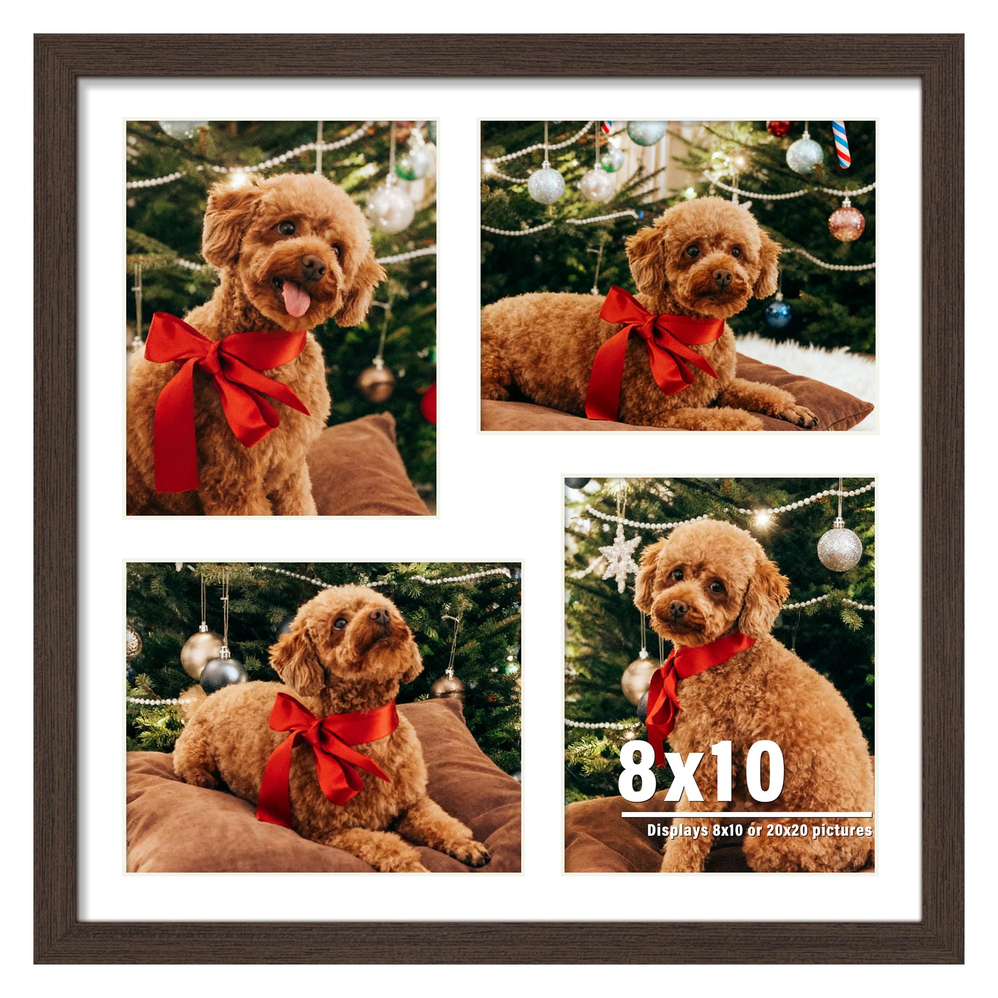 DUENPY 20x20 Collage Picture Frame 8x10 Picture Frame Collage Displays Four 8x10 inch Photos Available Horizontal Wall Mounting Display and Vertical Walnut