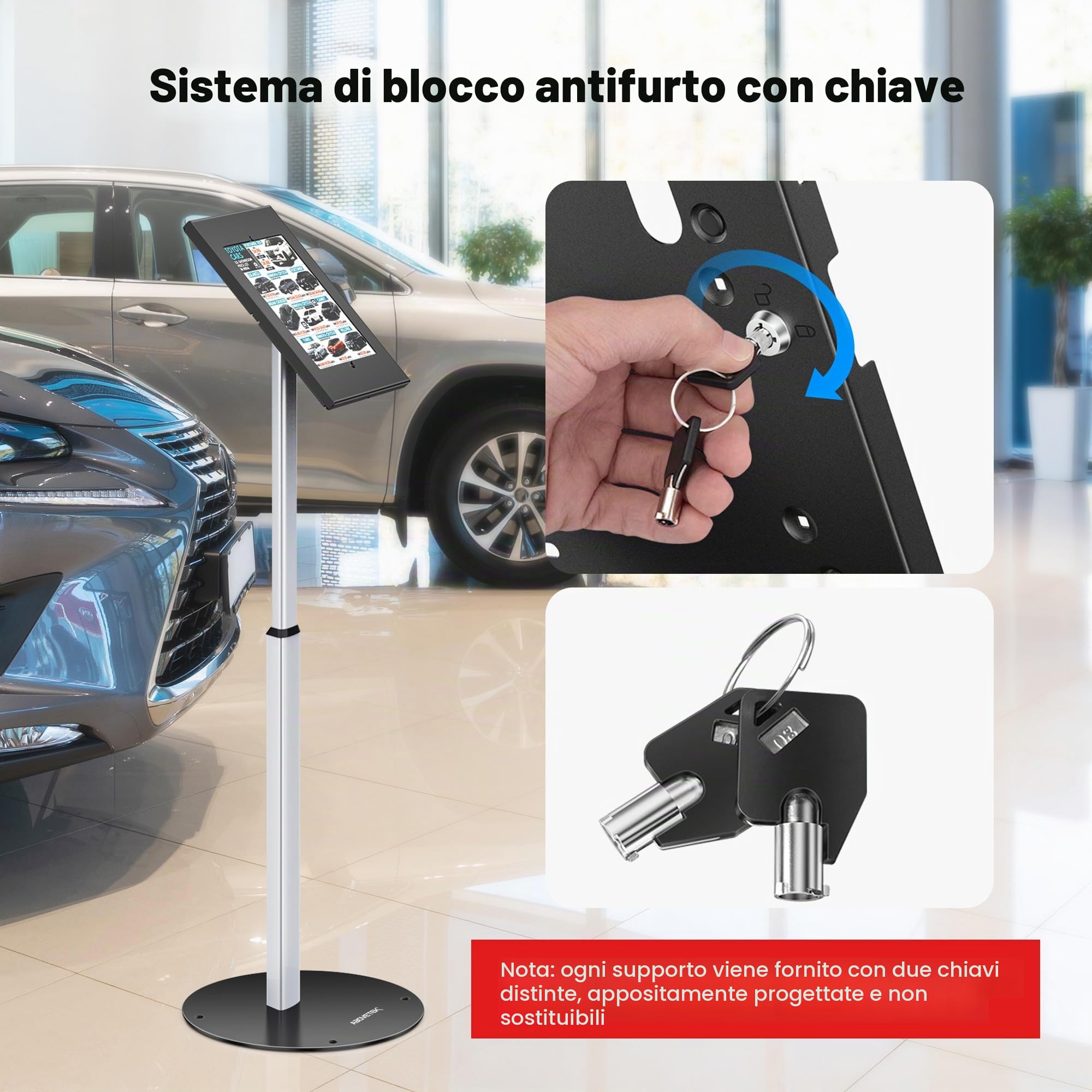 AboveTEK Supporto da Pavimento Antifurto per iPad, Piedistallo per Tablet POS ad alta Sicurezza, Custodia di Sicurezza Regolabile in Altezza con Serratura e Meccanismo a Chiave per iPad Air Pro