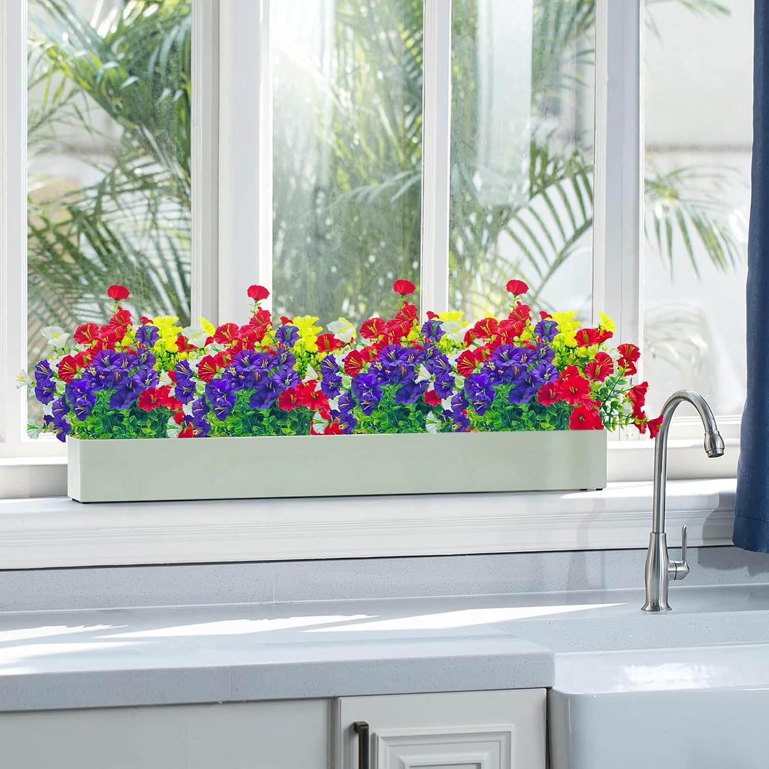 Outdoor Fake Artificial Flowers,8 Bundles UV Resistant Plastic Flowers for Outside,Faux Flower for Outdoors Home Décor(Mix Colors) - Image 8