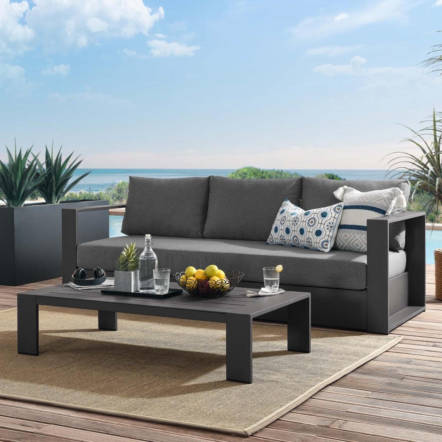 Modway Tahoe 2-Piece Fabric/Powder-Coated Aluminum Outdoor Set in Charcoal/Gray