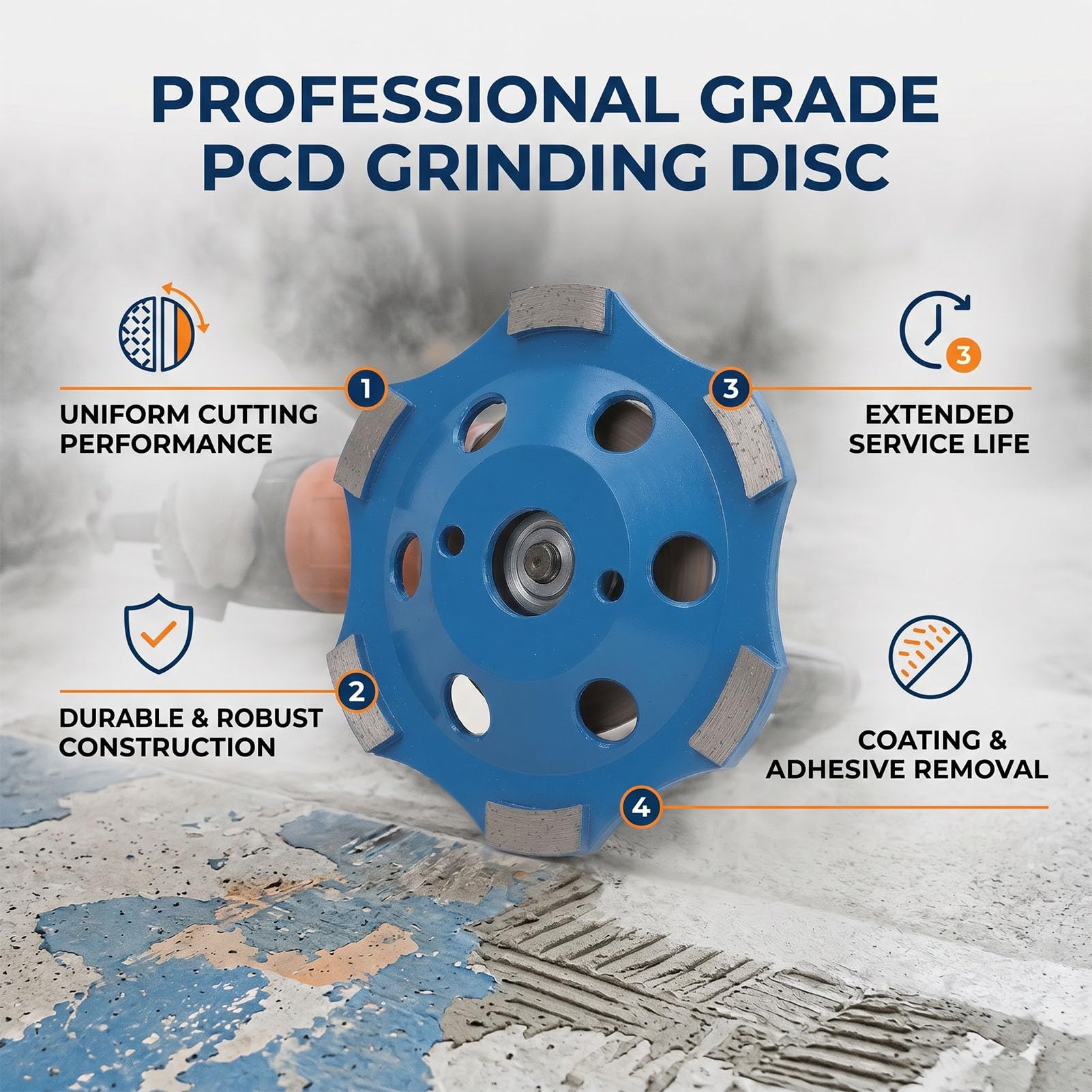 Fafeicy Muela de Copa de Esmerilado de Diamante, Disco de 6 Segmentos PCD de 125 Mm para Amoladora Angular, Herramienta de Eliminación de Revestimiento de Concreto de Servicio Pesado,