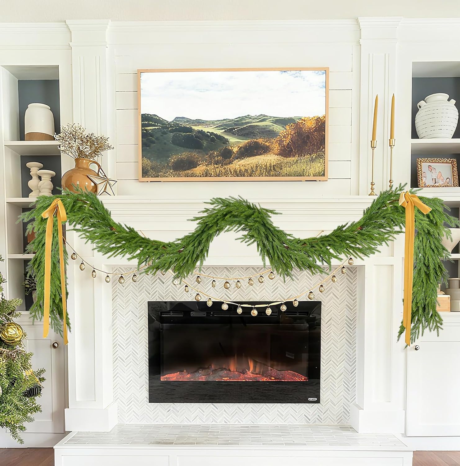 DearHouse Norfolk Pine Christmas Garland, 6Ft Artificial Greenery Christmas Decoration for Holiday Season, Mantel Fireplace Table Runner Centerpiece - Image 7