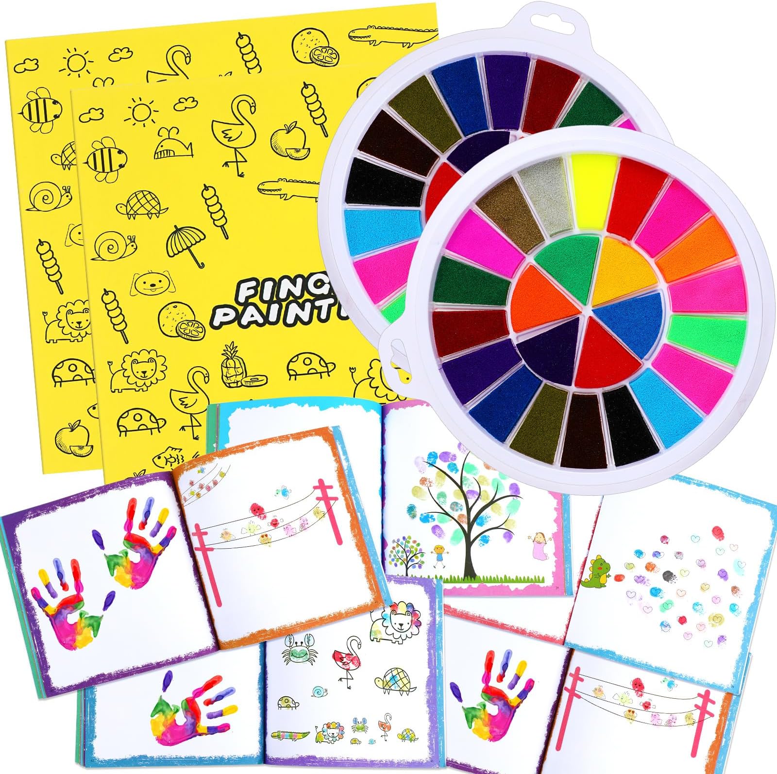 4 Pcs Funny Finger Painting Kit and Book 24 Color Washable