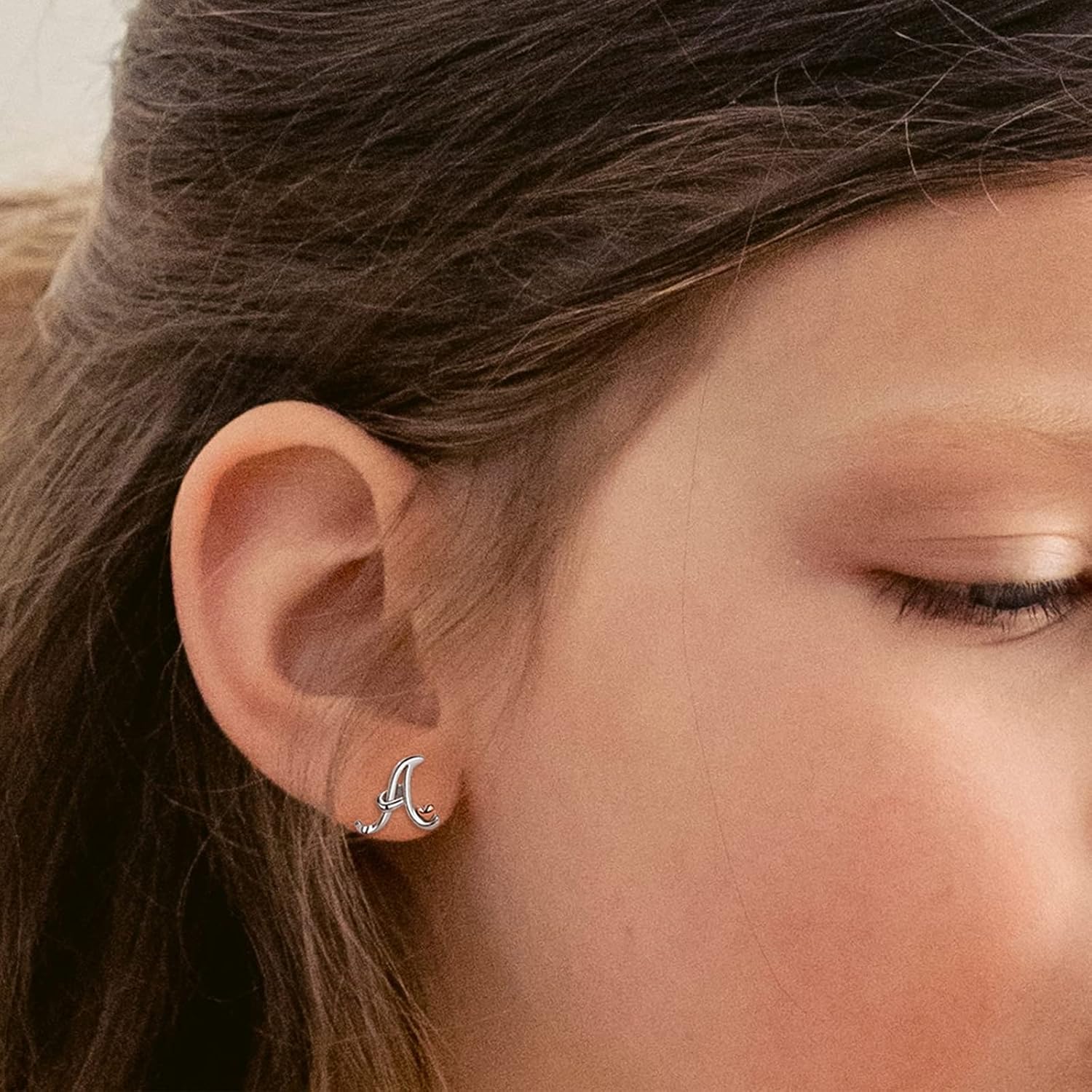 CELESTIA 925 Sterling Silver Initial Earrings 26 Letter with Rose Gold Heart Earrings Studs