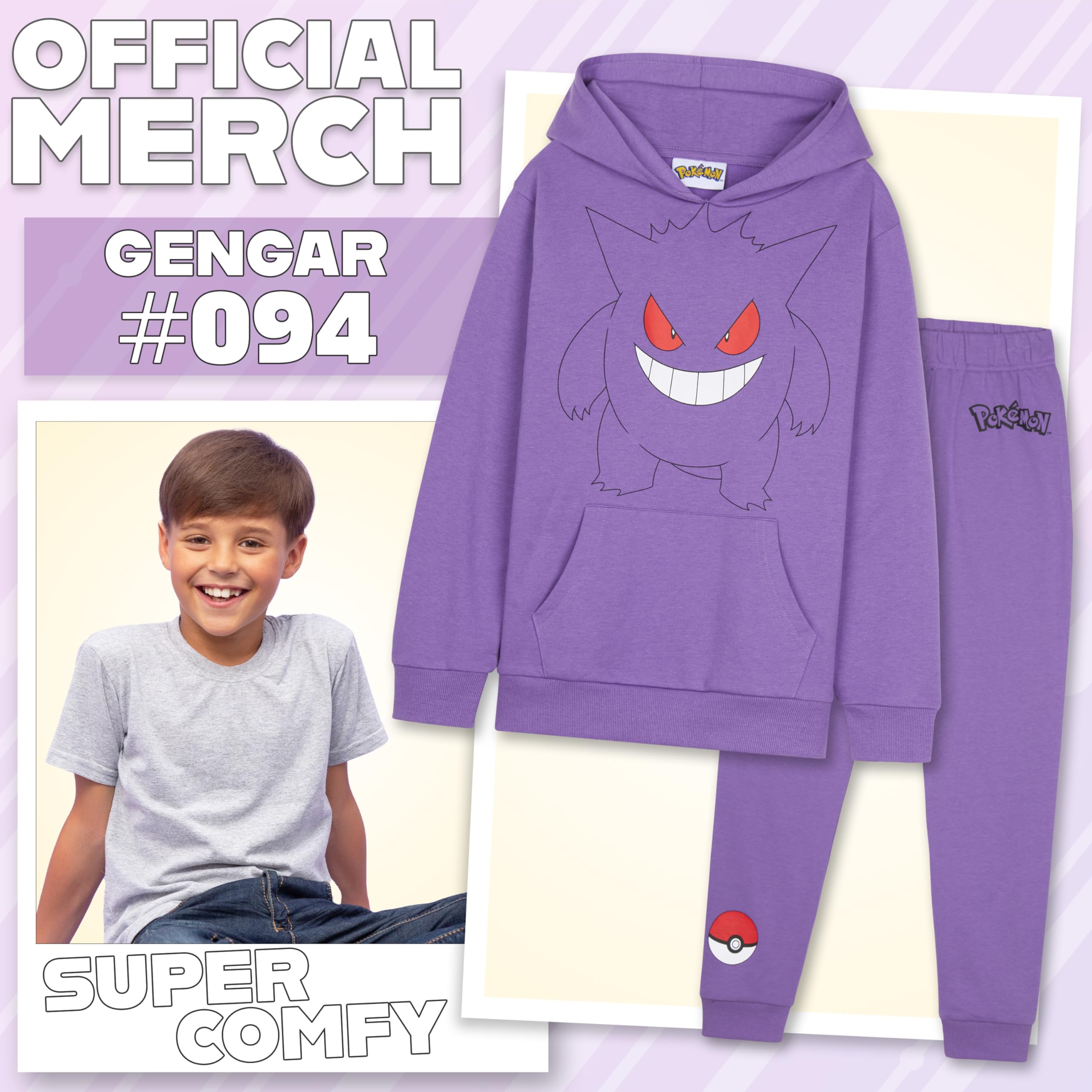 Pokémon Chandal Niño 2 Piezas, Conjunto de Ropa Sudadera con Capucha y Pantalones Jogger, Anime Regalos para Niños y Adolescentes