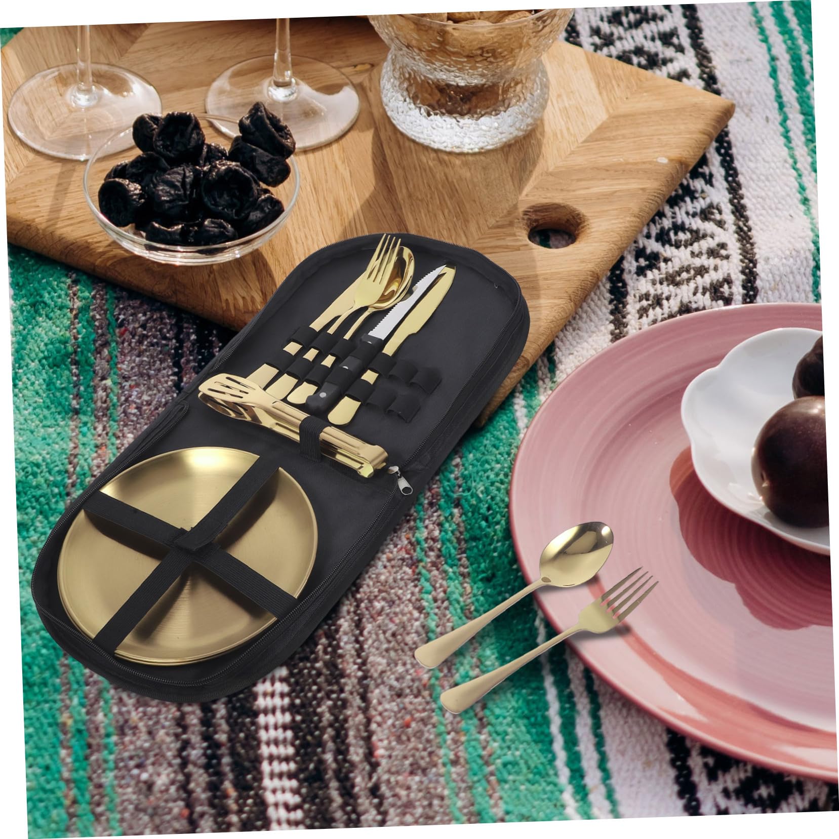 Edelstahlbesteckset mit Servierlöffel und Suppenlöffel Klappbesteck aus Edelstahl für Campinggeschirr und Outdoor-besteck Inklusive Tragetasche für Camping und Picknicks
