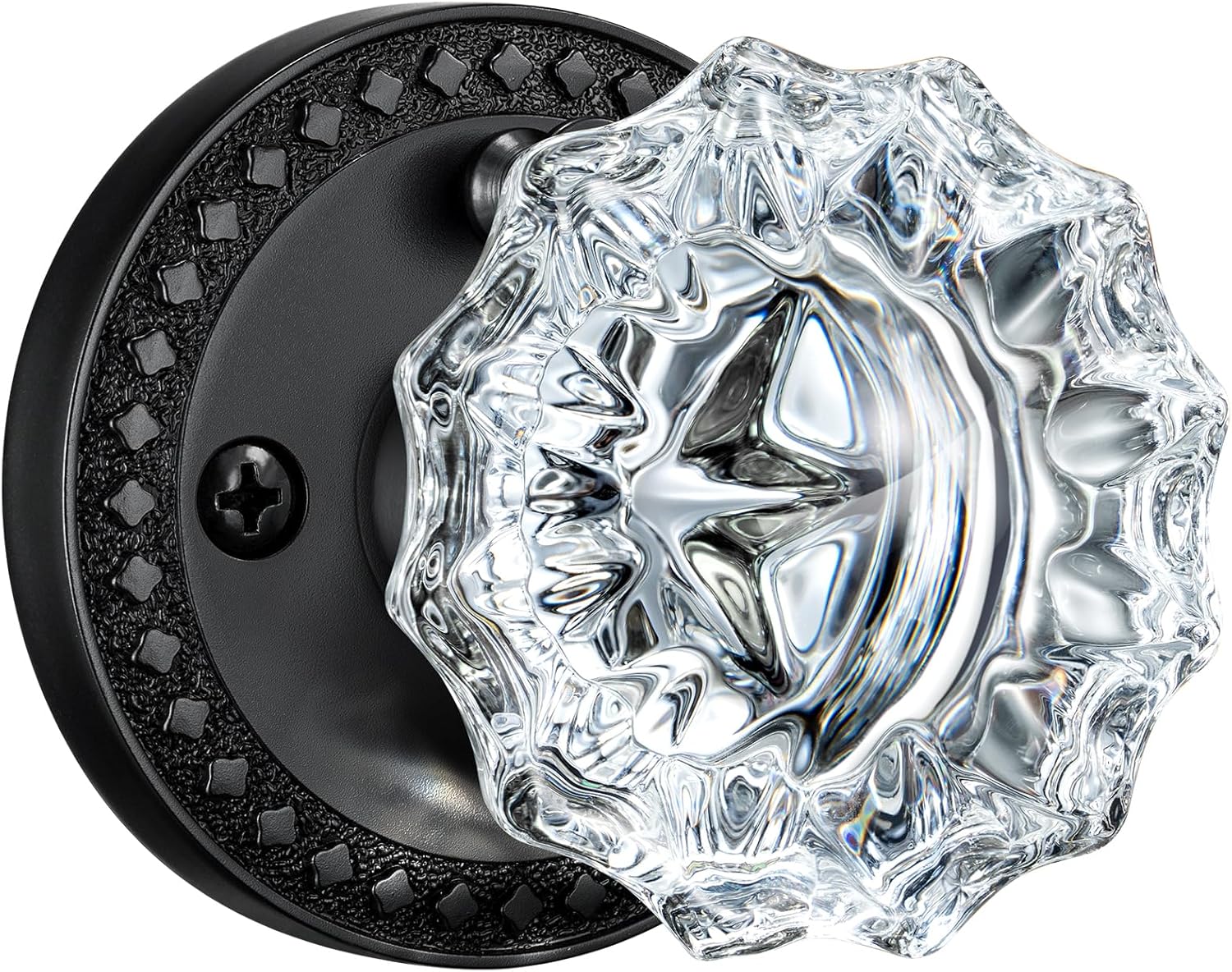 Glass Door Knobs with Lock, Matte Black Crystal Door Knobs Interior for Privacy Use, Rosette Vintage Antique Crystal Doorknob for Bathroom & Bedroom, 1 Pack