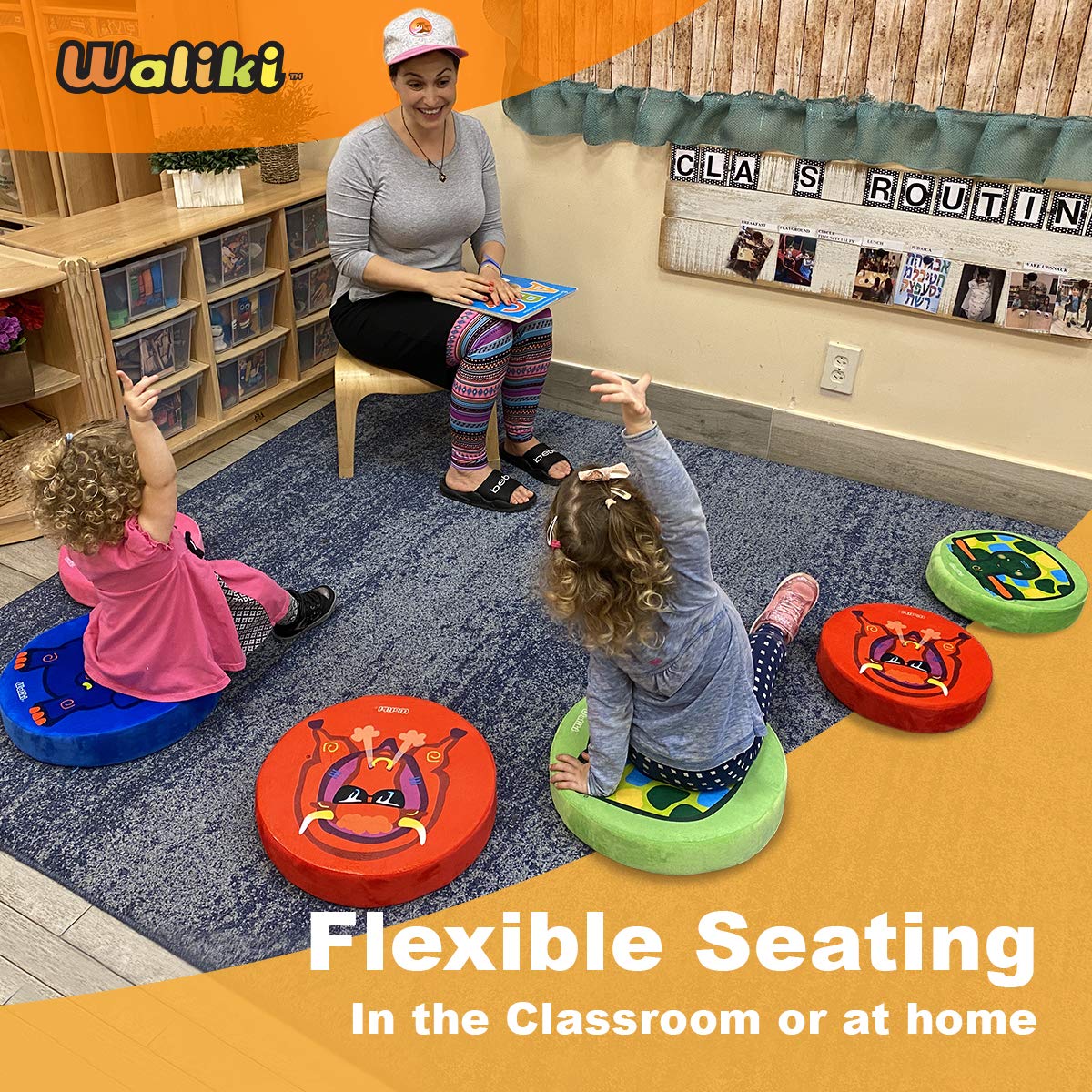 WALIKI Round Children Floor Cushions, Alternative Classroom Seating | Sponge Disc Seats | 15"/40CM | Pack of 4 - Image 2