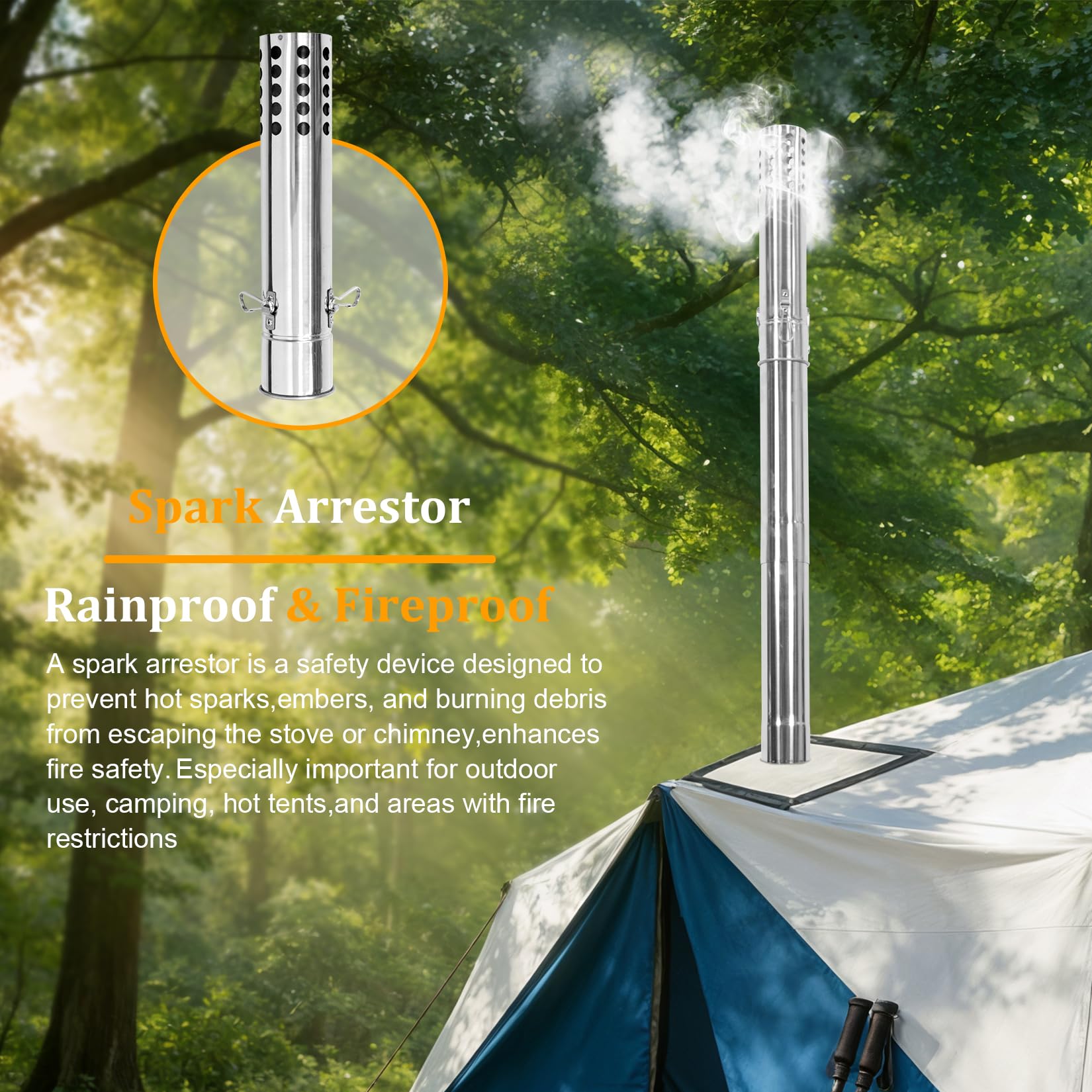 unho Zeltofen Gartenofen Tragbarer Holzofen, Campingherde Edelstahl Holzkocher mit 7 Rohren und Rohrbogen, Ideal für Camping im Zelt, Outdoor-Kochen und Gartenaktivitäten, 32,5 x 33,5 x 210 cm