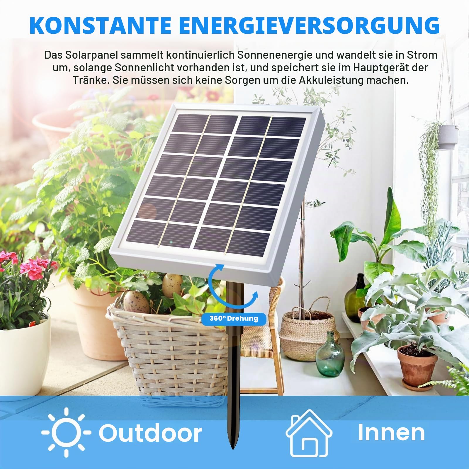 Automatisches Solar-Tropfbewässerungssystem, unabhängiger Timer, Bewässerungsset, System für 15 Topfpflanzen, geeignet für die Bewässerung von Topfpflanzen im Innenbereich, Garten und Balkon