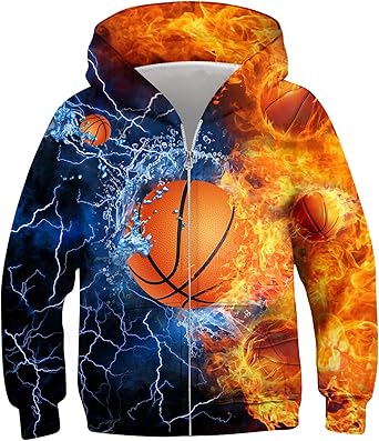 Idgreatim 6-14T Boys Zip Up Hoodies Kids 3D Graphic Hoody Sweatshirt Zipper Pullover with Pockets