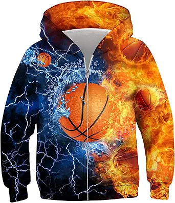 Idgreatim 6-14T Boys Zip Up Hoodies Kids 3D Graphic Hoody Sweatshirt Zipper Pullover with Pockets
