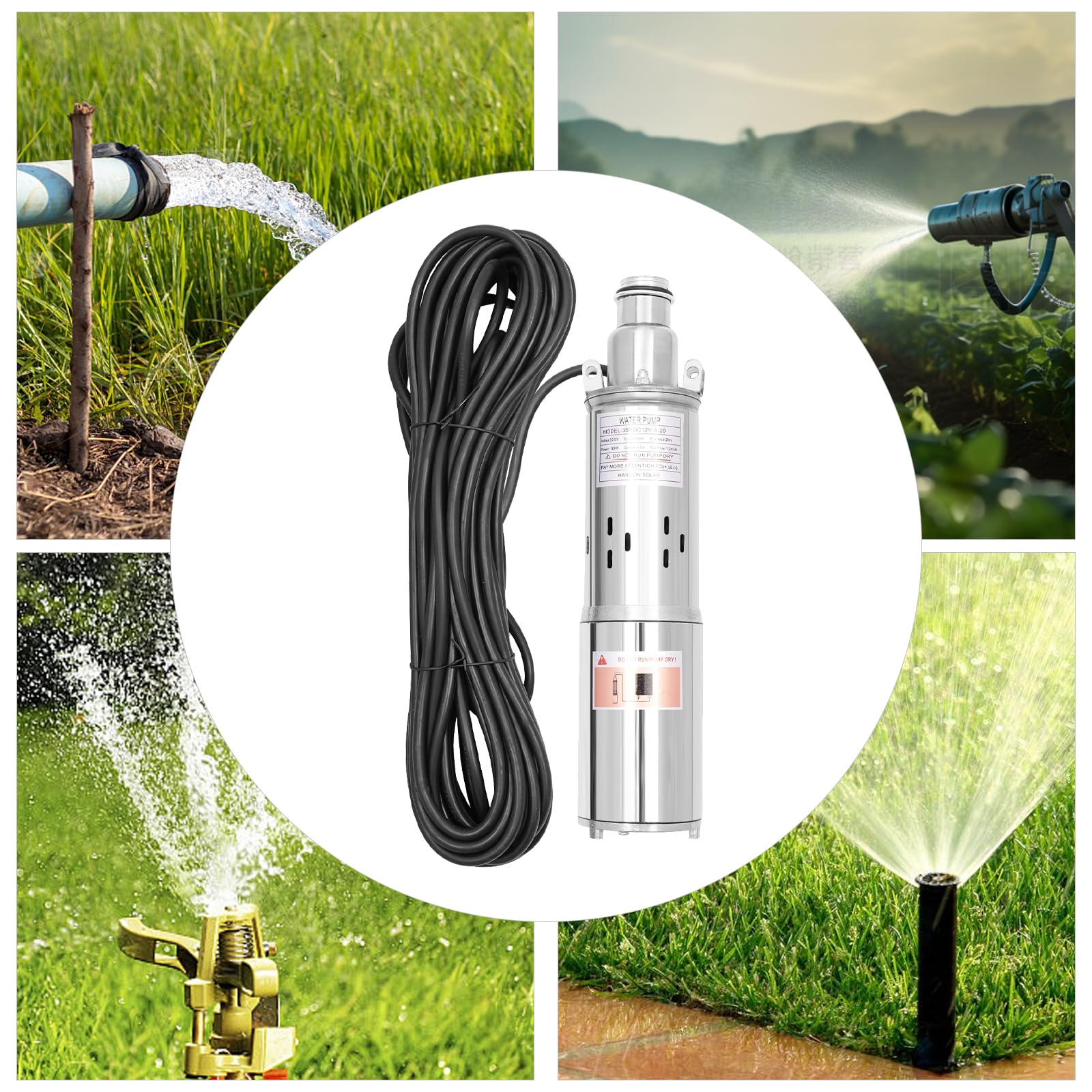Pompa sommergibile a energia solare da 24 V, in acciaio inox, 200 W, con lunghezza del cavo 17 m, pompa sommersa fino a 30 m, adatta per irrigazione agricola, solare, argento