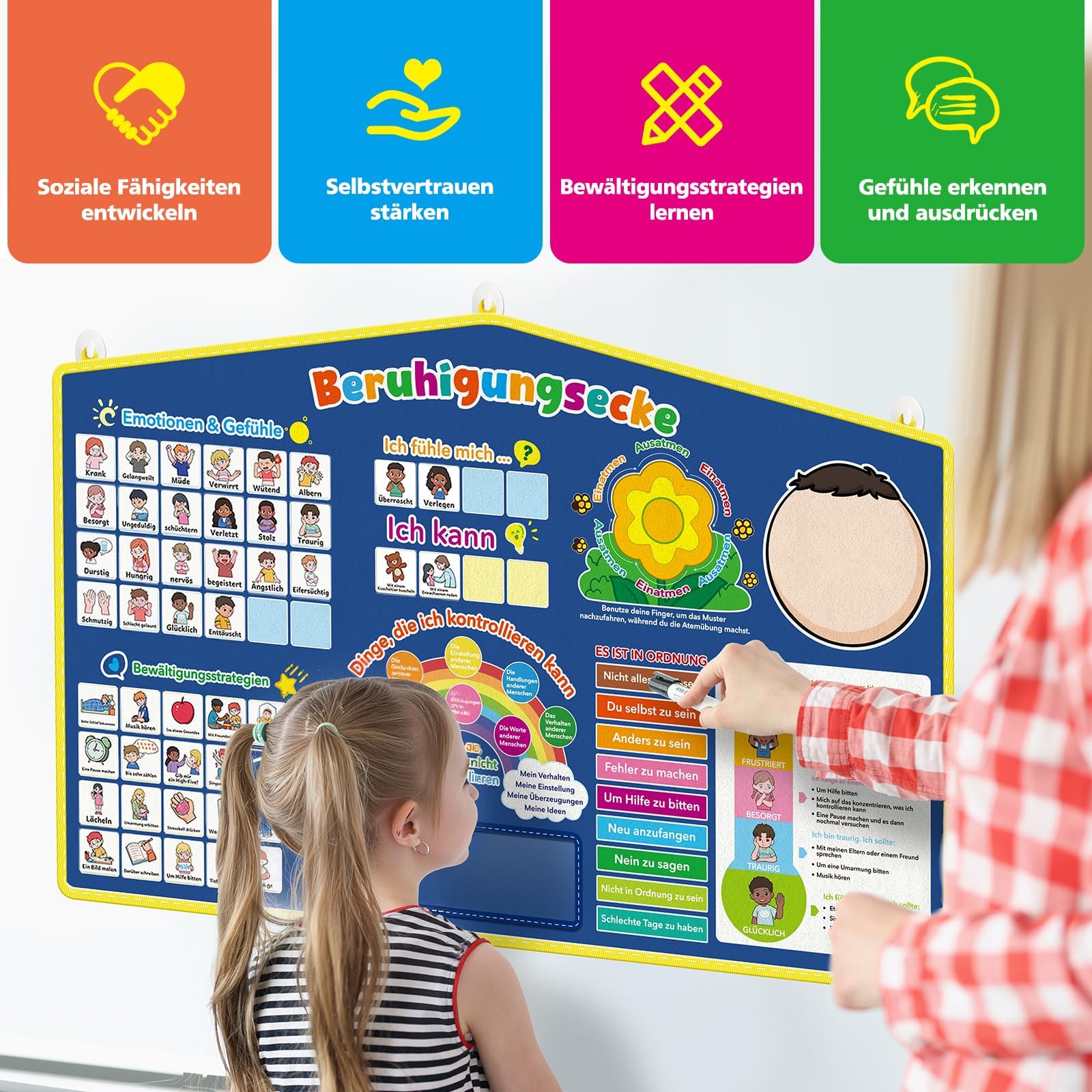 Broytain Lernposter Emotionen für Kinder, Gefühlstafel für die Ruhe-Ecke und das Klassenzimmer, Soziales und emotionales Lernen, ADHS & Autismus Hilfsmaterialien für Lehrer