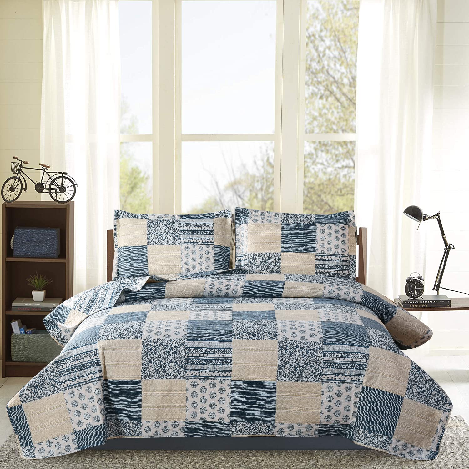 Queen Size Quilt Set Bedspread Bedding Country Patchwork Bedding Reversible Quilt Bedding Soft Lightweight Bedspread Coverlet Leaves Floral Quilt for Queen Bed Home Quilt Bedspread Set
