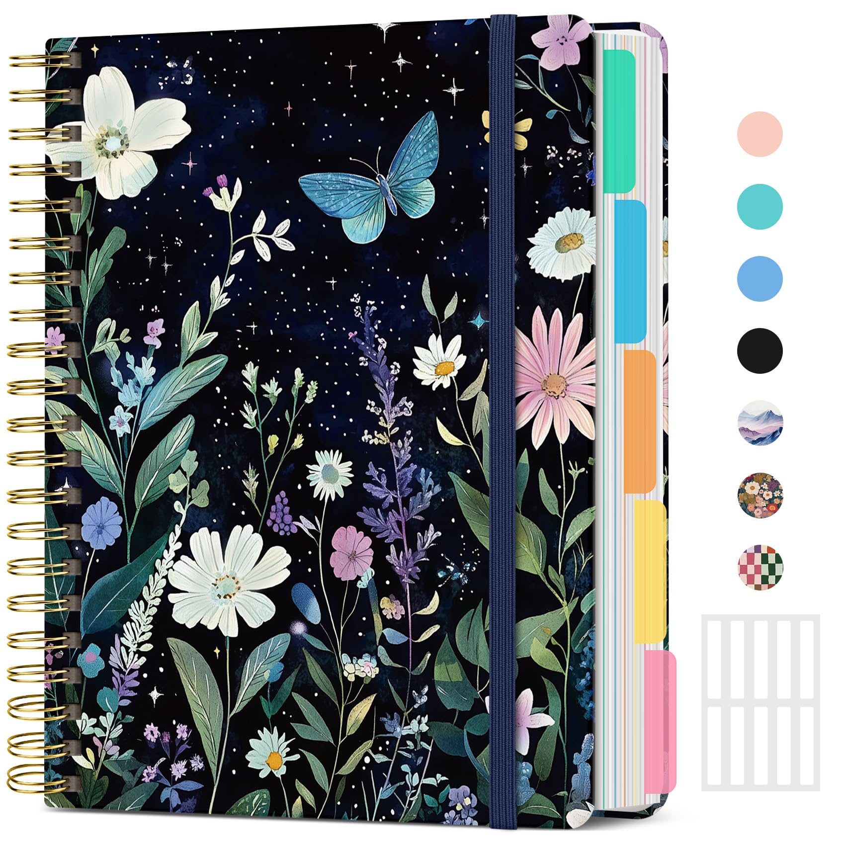 Large Spiral Lined Notebooks for Work With Removable Dividers & Tabs, 8.5"x11" Hardcover 5 Subject Notebook for Note Taking & Organizer, A4 College Ruled Journal for Women & Writing, Celestial Garden, 280 Pages