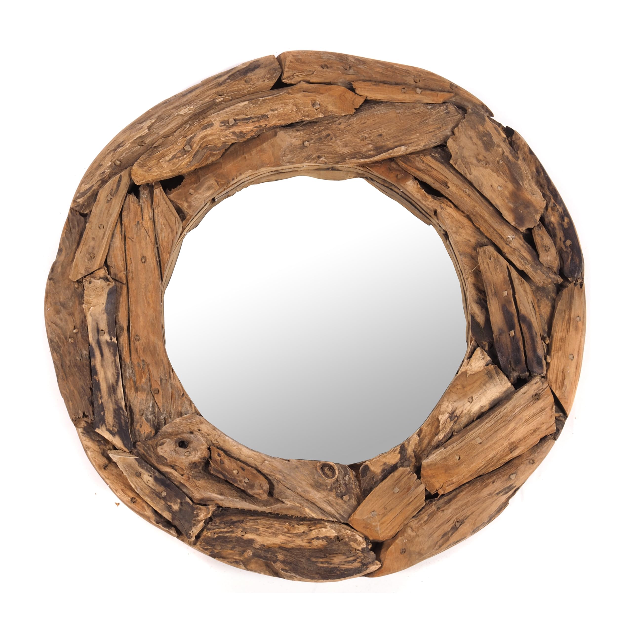 DESIGN DELIGHTS Specchio rotondo da parete in teak da 60", in legno di teak (eroso), naturale, Ø 60 cm, con cornice in legno