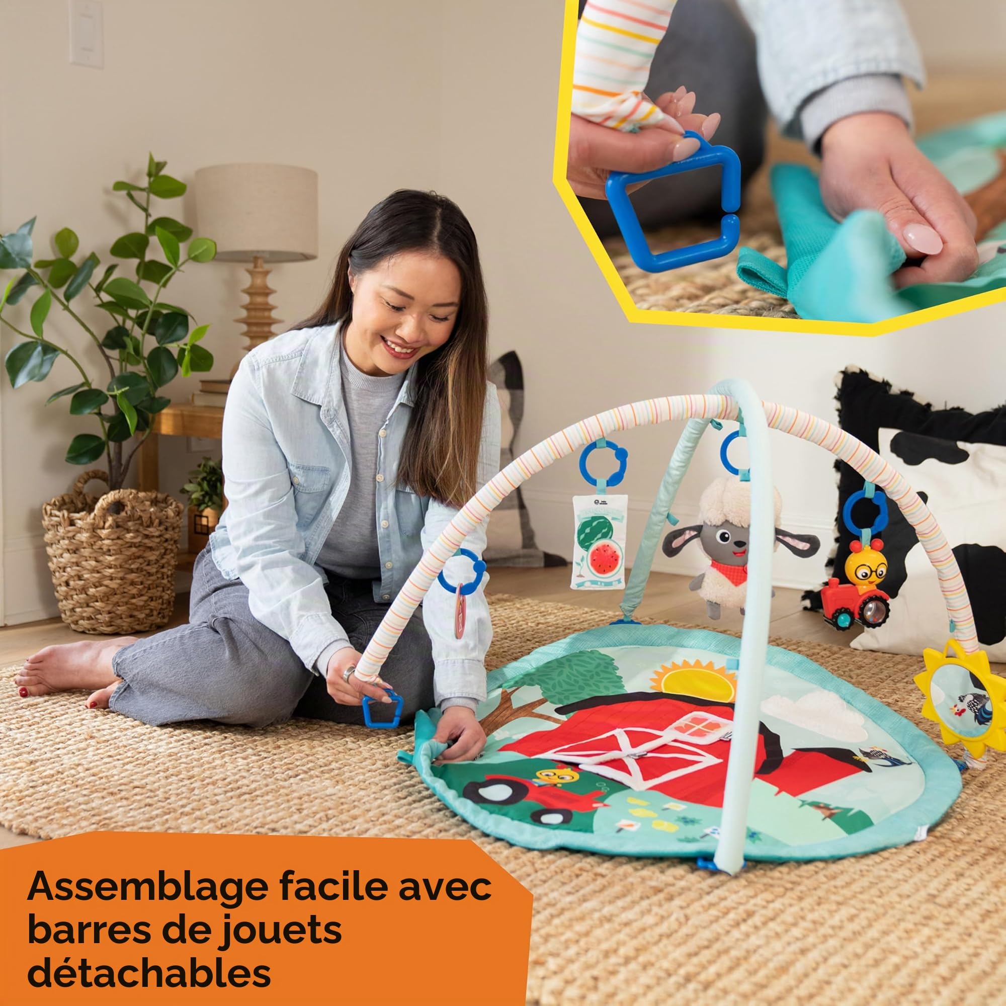 Baby Einstein Tapis d'Éveil Happy Harvest Explorateurs de la Ferme – Avec 5 Jouets Amovibles et +20 Mélodies & Sons, Dès la Naissance