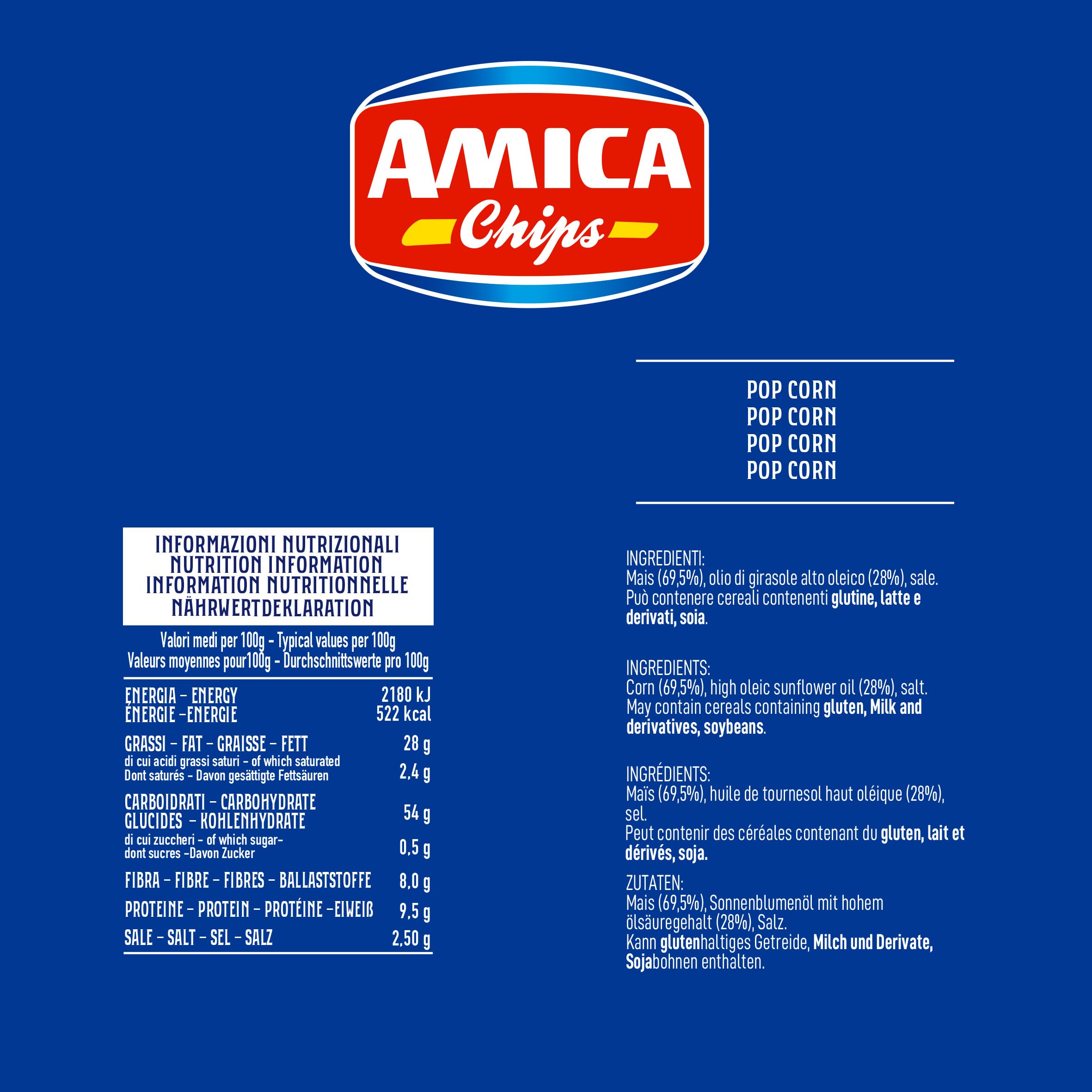 AMICA Chips | Pop Corn Gusto Classico, Snack Salati Scoppiati ad Aria, Con Olio di Semi di Girasole, 24 Pezzi x 32 gr