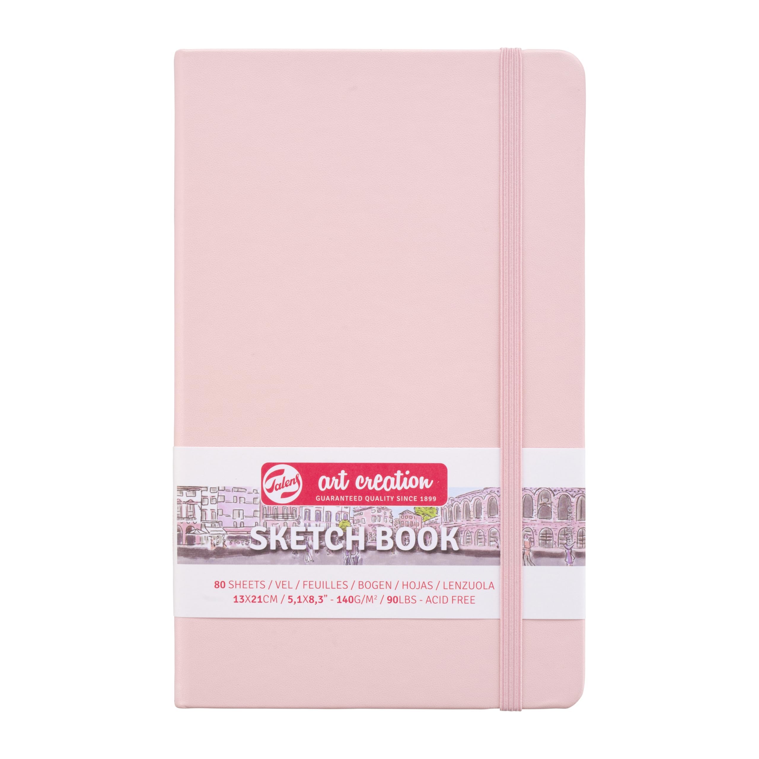 Tarens T9314-012M Art Creations Sketchbook, Drawing Notebook, 5.1 x 8.3 inches (13 x 21 cm), Pastel Pink, Thickness: 4.9 oz/sq ft (140 g/m2), Fine, Acid Free Paper, 80 Sheets Bound