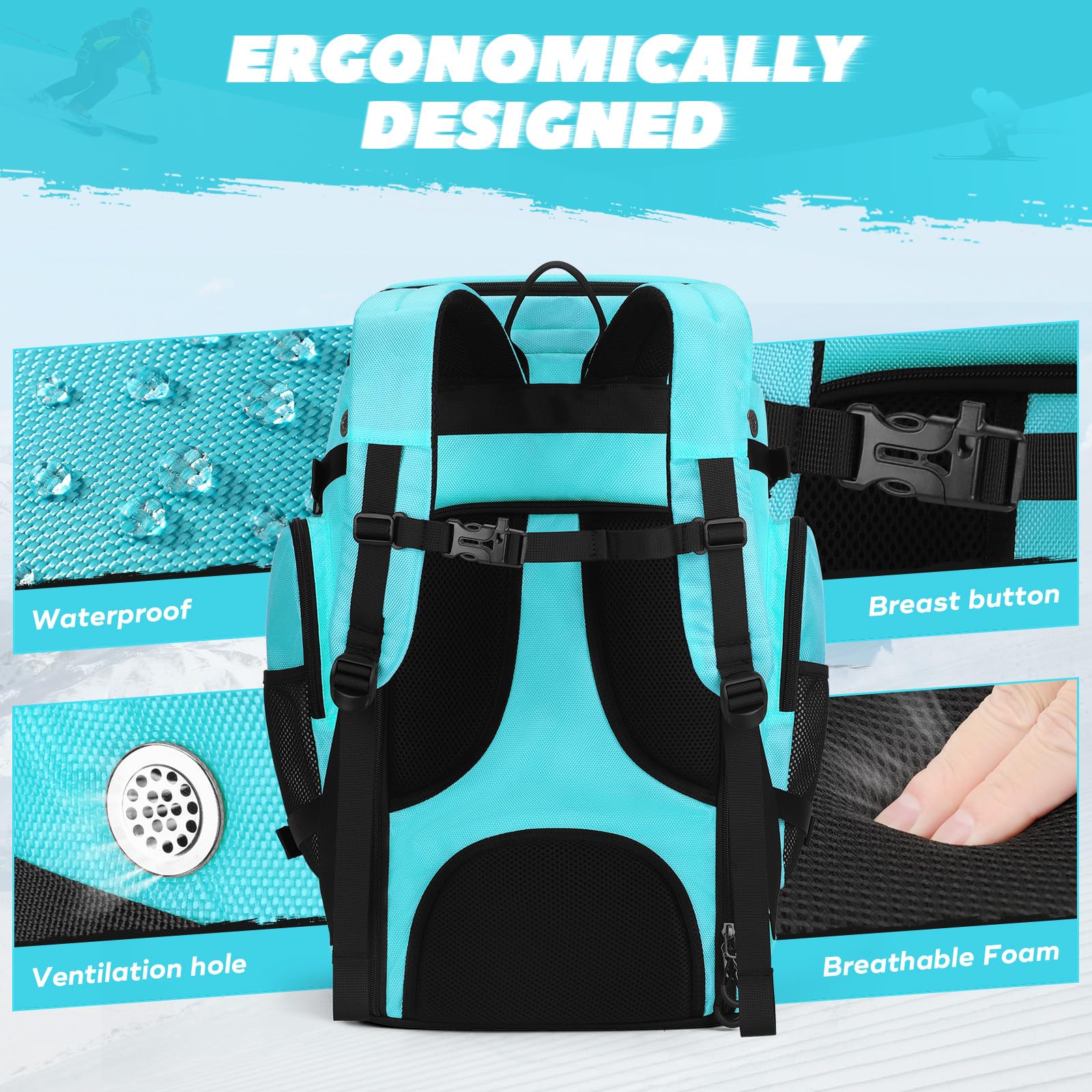 Maelstrom Skischuhtasche, 55 l, großer Skischuh-Reiserucksack für Herren und Damen, wasserdichte Snowboardstiefeltasche für Ski-Zubehör