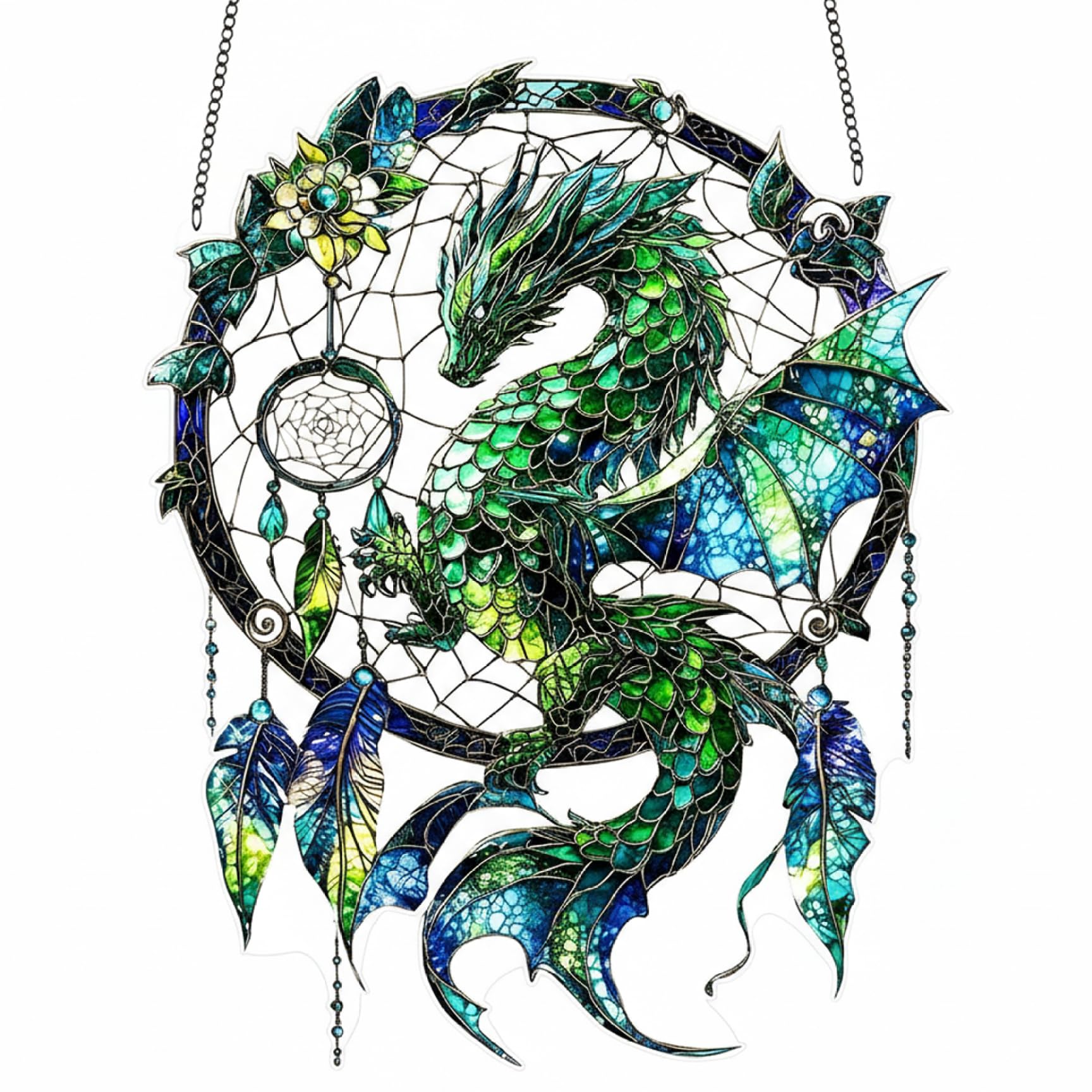 Dragon Stained Glass Dragon Suncatchers, Acrylic Ornament with Sunlight Reflection, Mythical Creature Home Decor for Living Room, Garden, or Patio