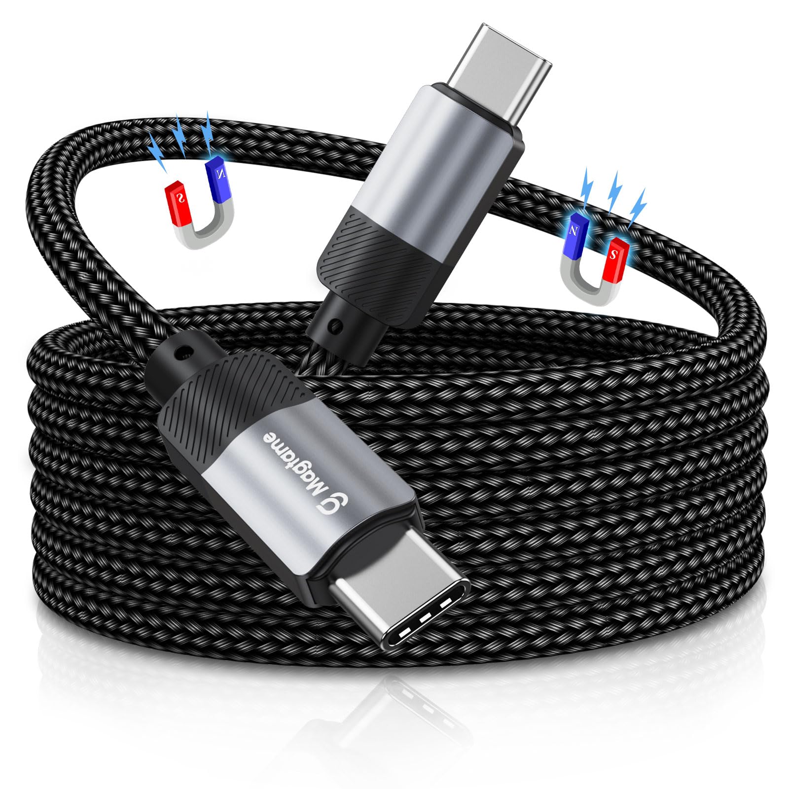 Magtame Cavo USB-C magnetico da USB-C a USB-C da 60 W (3 A) per i_Phone 15 Pro Max Plus, cavo di ricarica rapida a spirale in nylon di tipo C per Samsung, per Pad, Macbook, design originale Patent