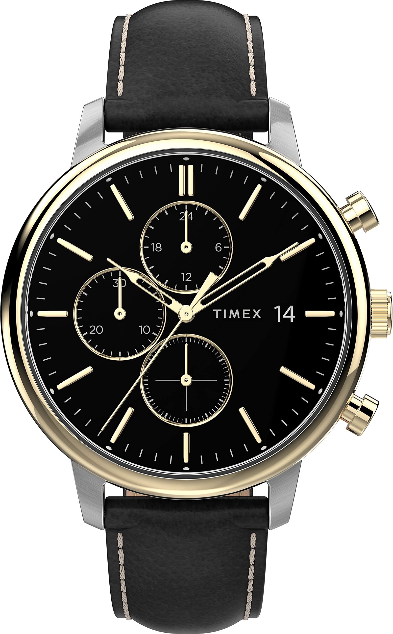 TIMEX Men Leather 3 Hands Analog Black Dial Coloured Quartz Watch, Round Dial with 45 Mm Case Width - Tw2U39100Uj, Band Color-Black (B0C1K8531X) Amazon Price History, Amazon Price Tracker
