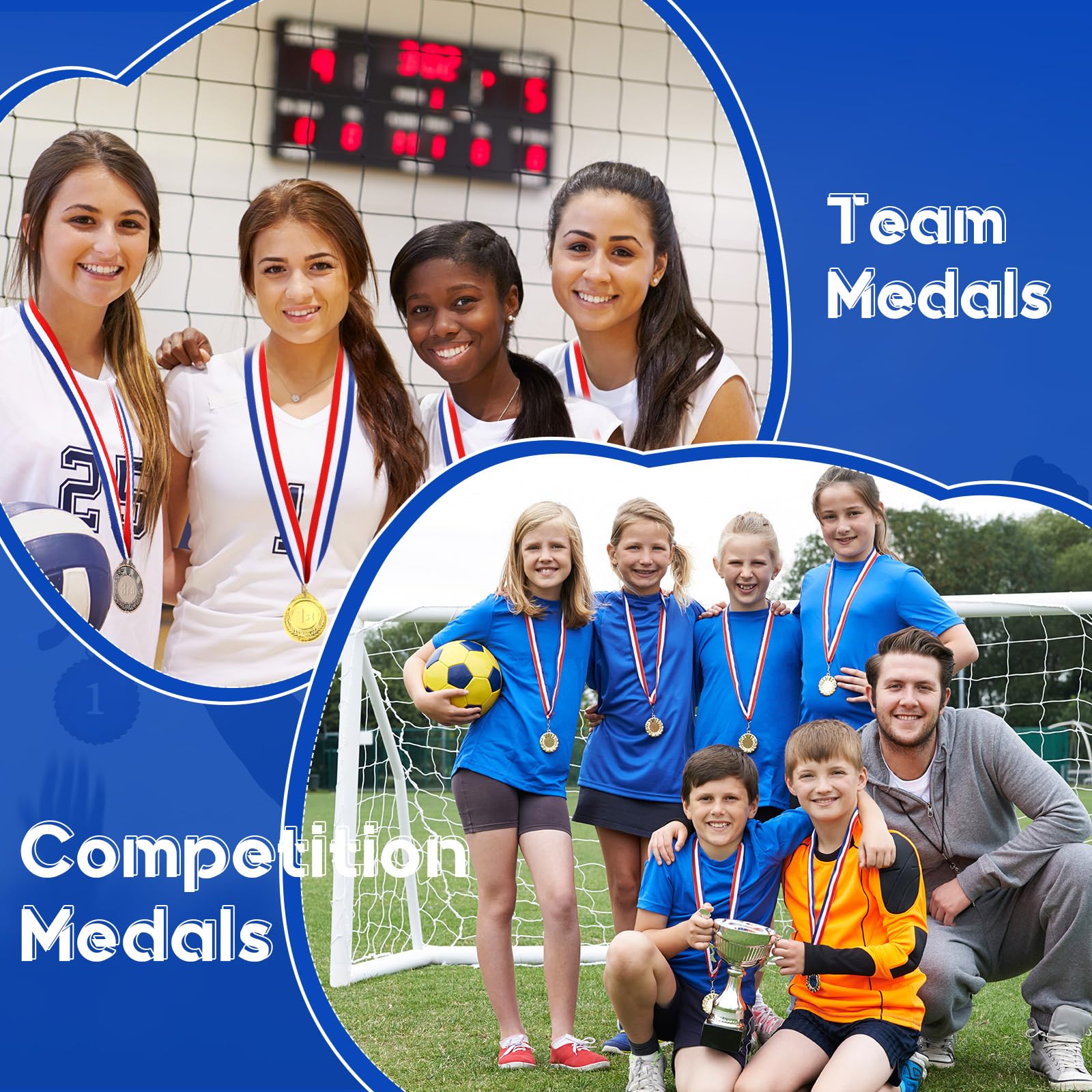 Kigeli Medallas de premio en blanco con cintas para el cuello, diseña tu propio kit de medallas, medallas de animación, trofeo de participación, medallas ganadoras de metal, premio para niños y