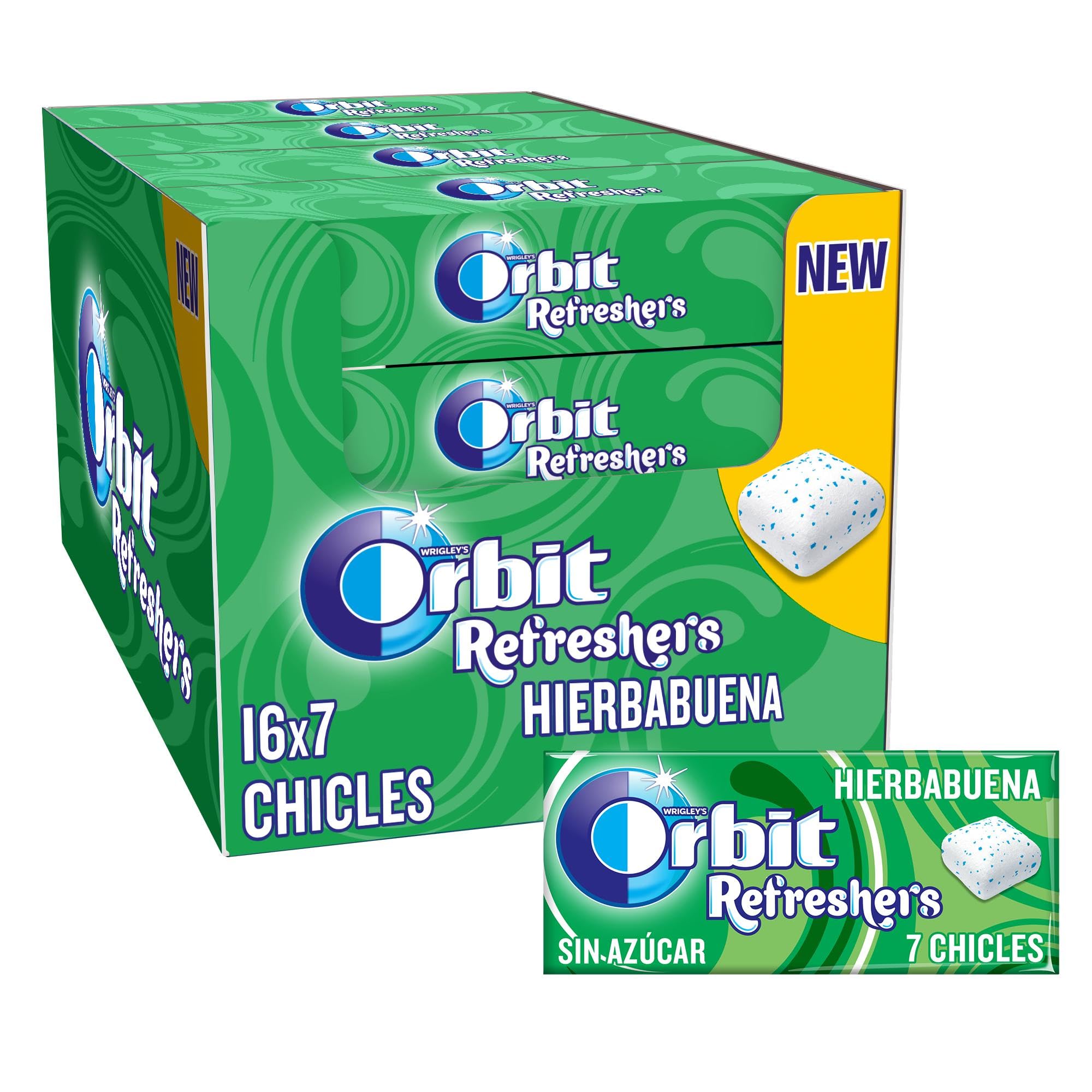 Orbit Refreshers Chicles Sin Azúcar Sabor Hierbabuena Pack Bolsillo 16x7