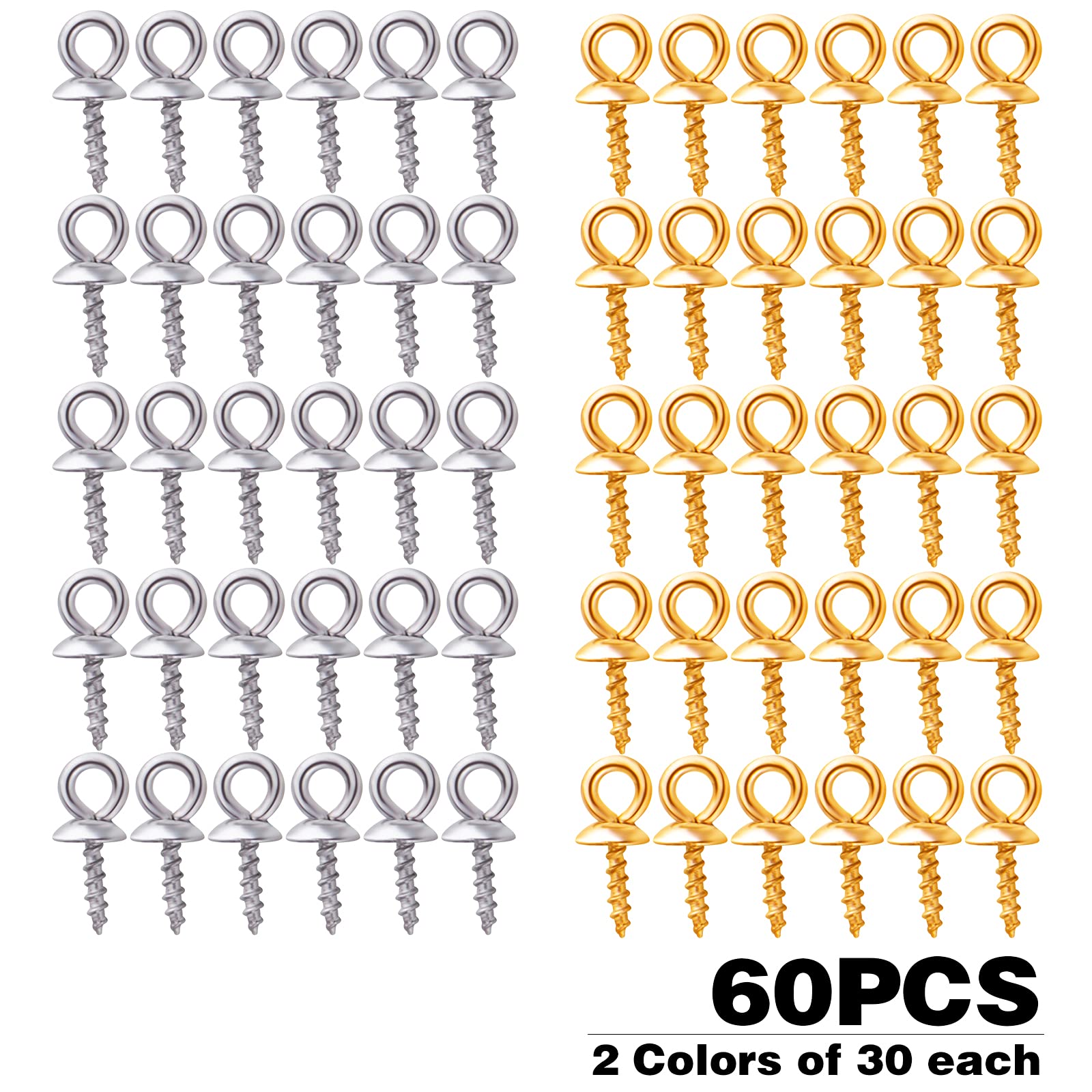 60pcs Stainless Steel Cup Pearl Bail Pin Peg Pendants Charms Screw Eye Pin Bails Caps for Half Drilled Beads Jewelry Crafts Making, 4mm×10mm, Gold and Silver