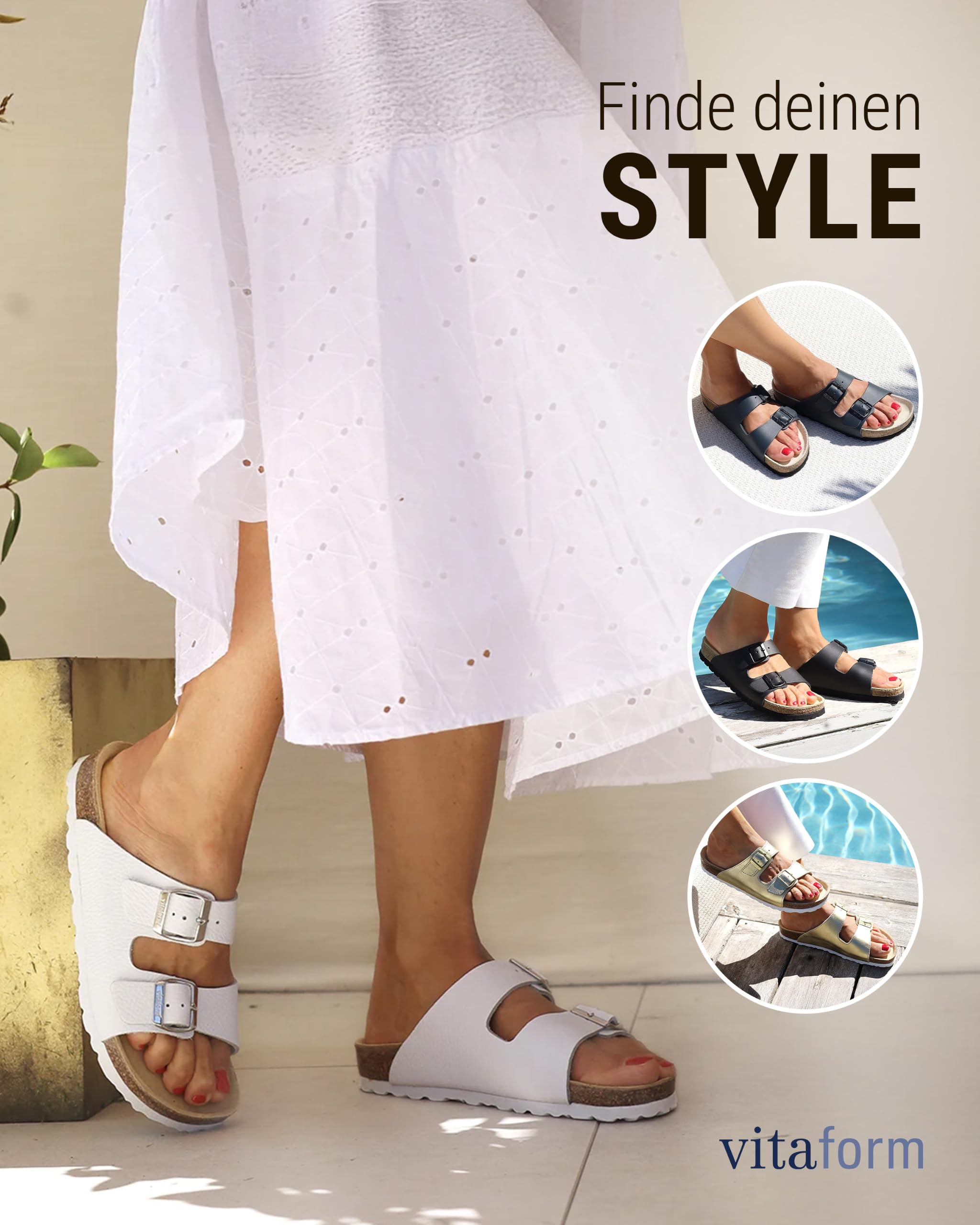 VITAFORM Pantoletten Unisex Weite H Vollrindleder | Arbeitsschuhe, Hausschuhe, Sommerschuhe, Pantoffeln, Naturkork-Fußbett, Komfortweite H, Größe 35-50, Handmade in Germany