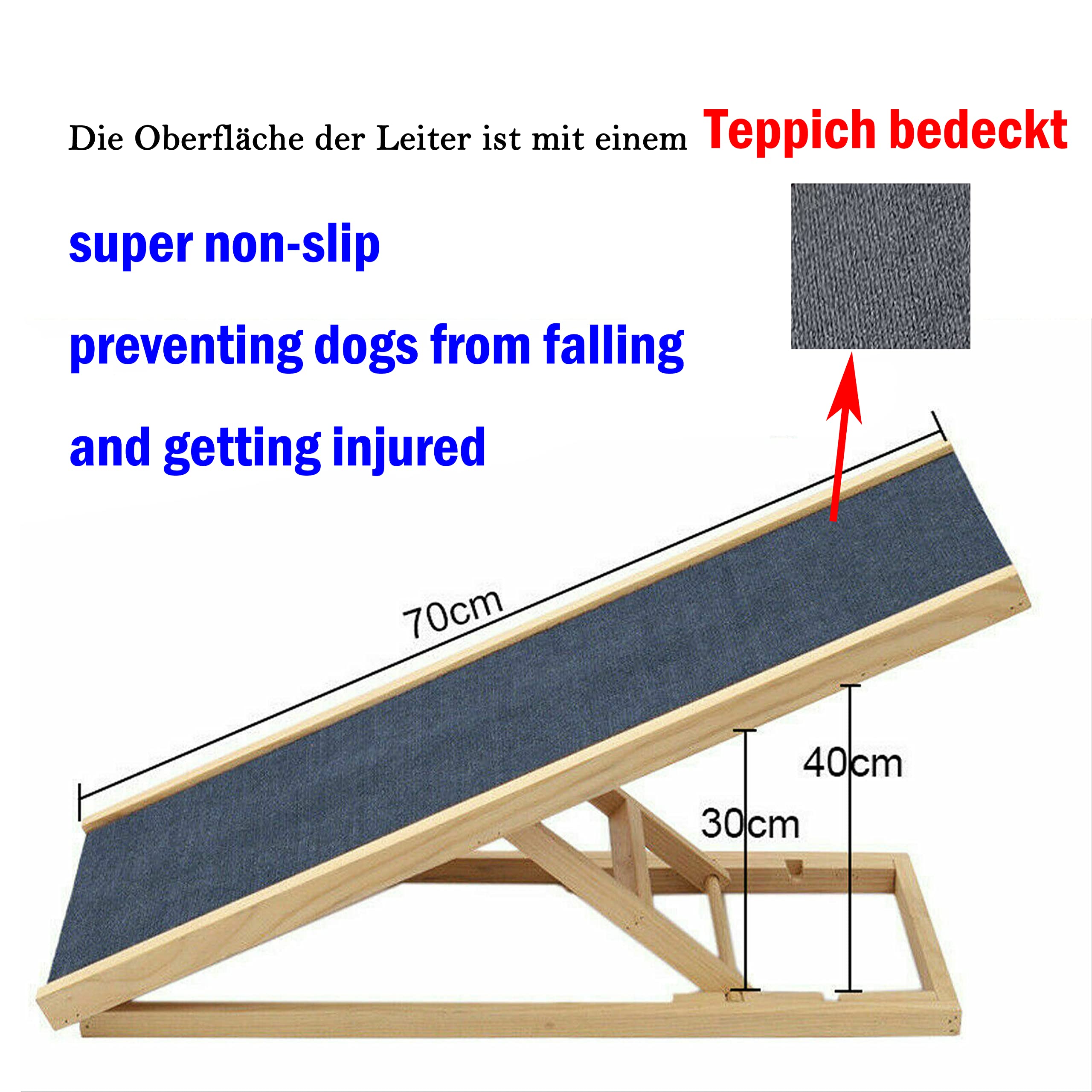 Rampe de voiture pliable pour chien - Grande rampe pour chien - Avec tapis antidérapant - 2 niveaux de hauteur réglable - 30 cm à 40 cm - Pour grands chiens