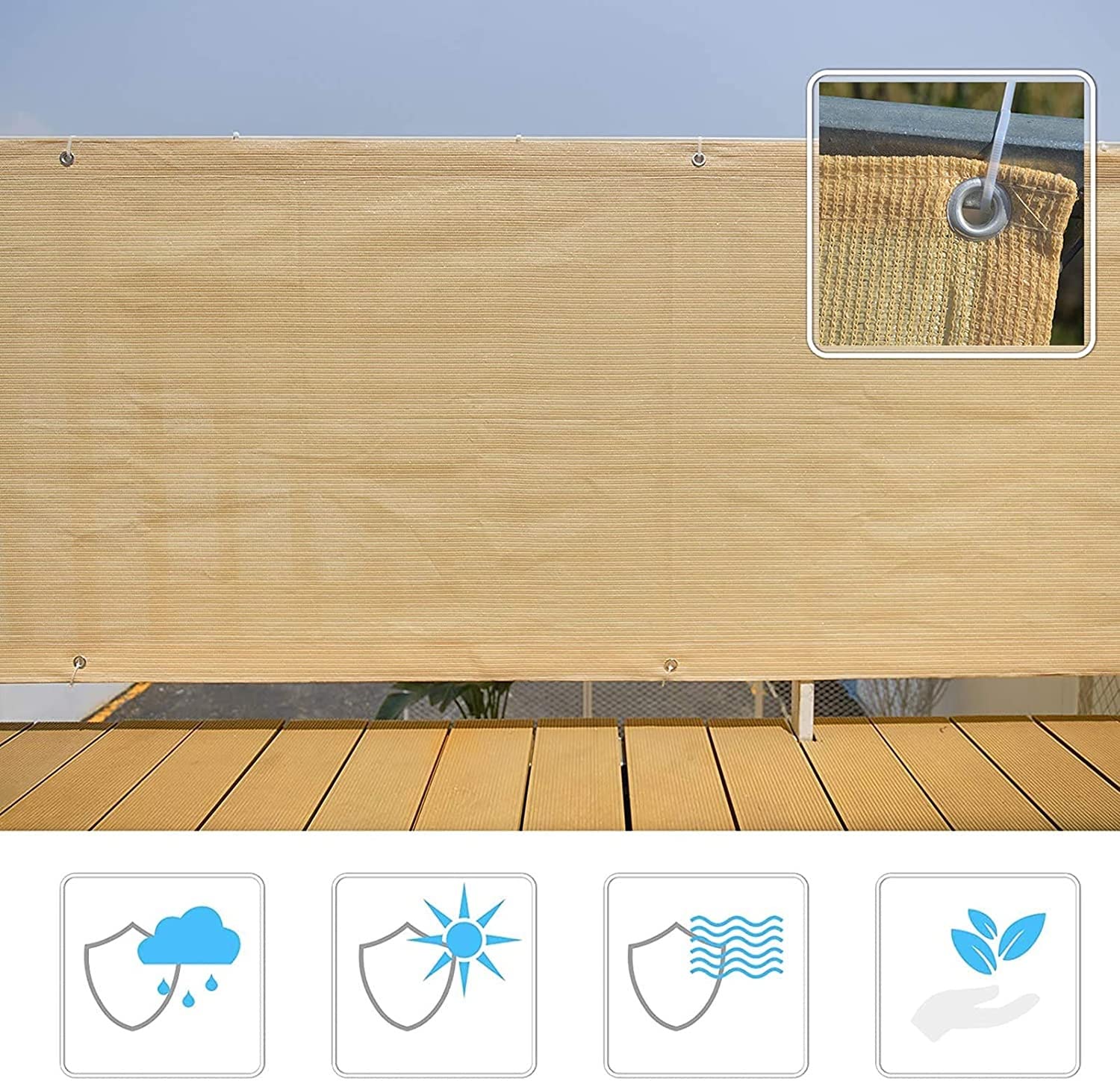 ECOOPTS Balkon-Sichtschutzzaun – Mit Kabelbindern, UV-Schutz, Grau | Für Terrasse, Veranda, Hof