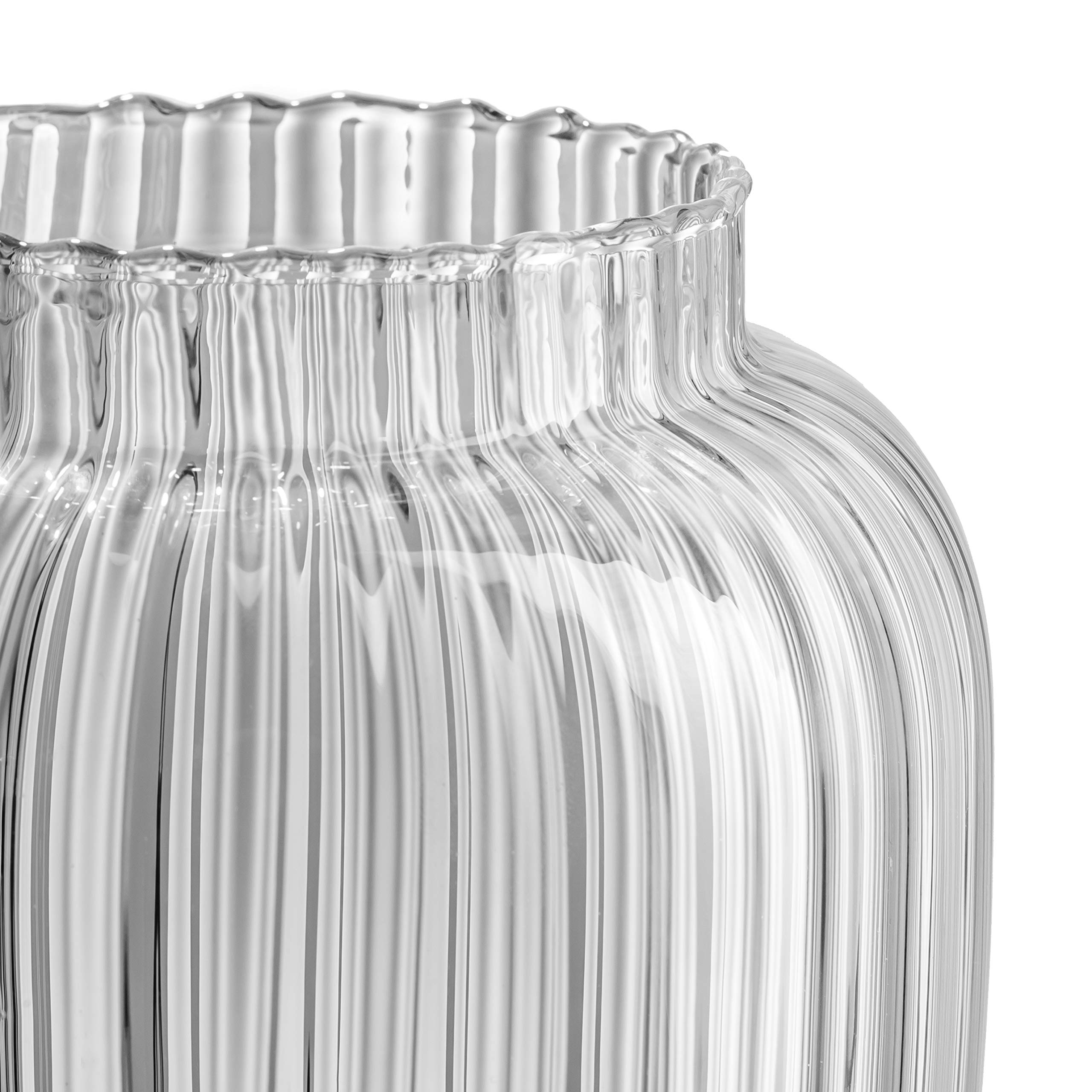 KUBUS Glazen bloemenvaas 23 cm, uniek ontwerp met golvende top, robuust en zwaar, mondgeblazen, ideaal voor tulpen, bruiloft, tafelstukken