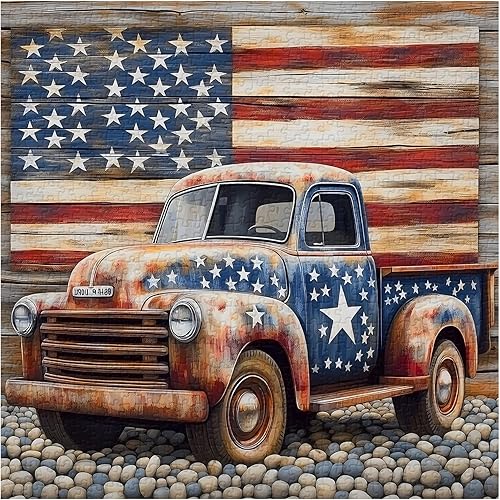 Rompecabezas de camión americano para adultos, 1000 piezas, rompecabezas vintage de bandera de Estados Unidos, rompecabezas retro patriótico disponible en Yaxa Colombia
