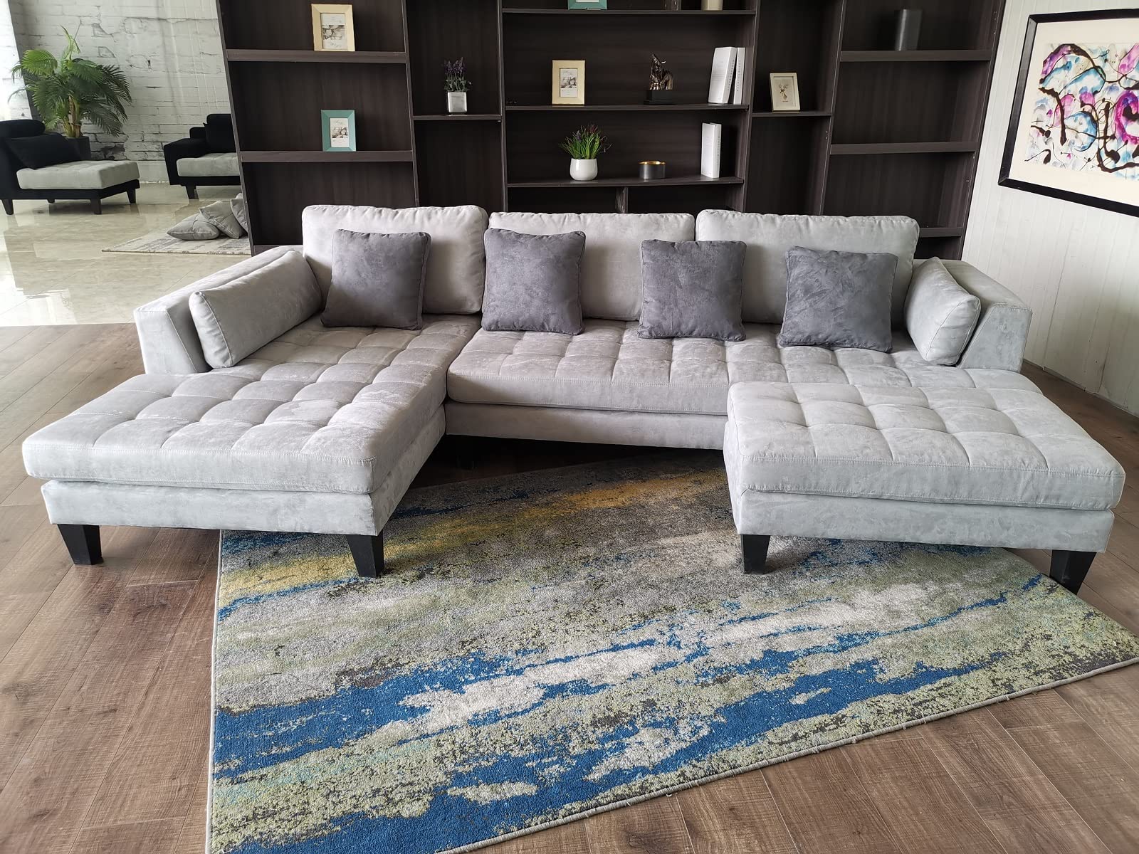 Stendmar 3pc Contemporary Grey Microfiber Fabric Sectional Sofa Chaise