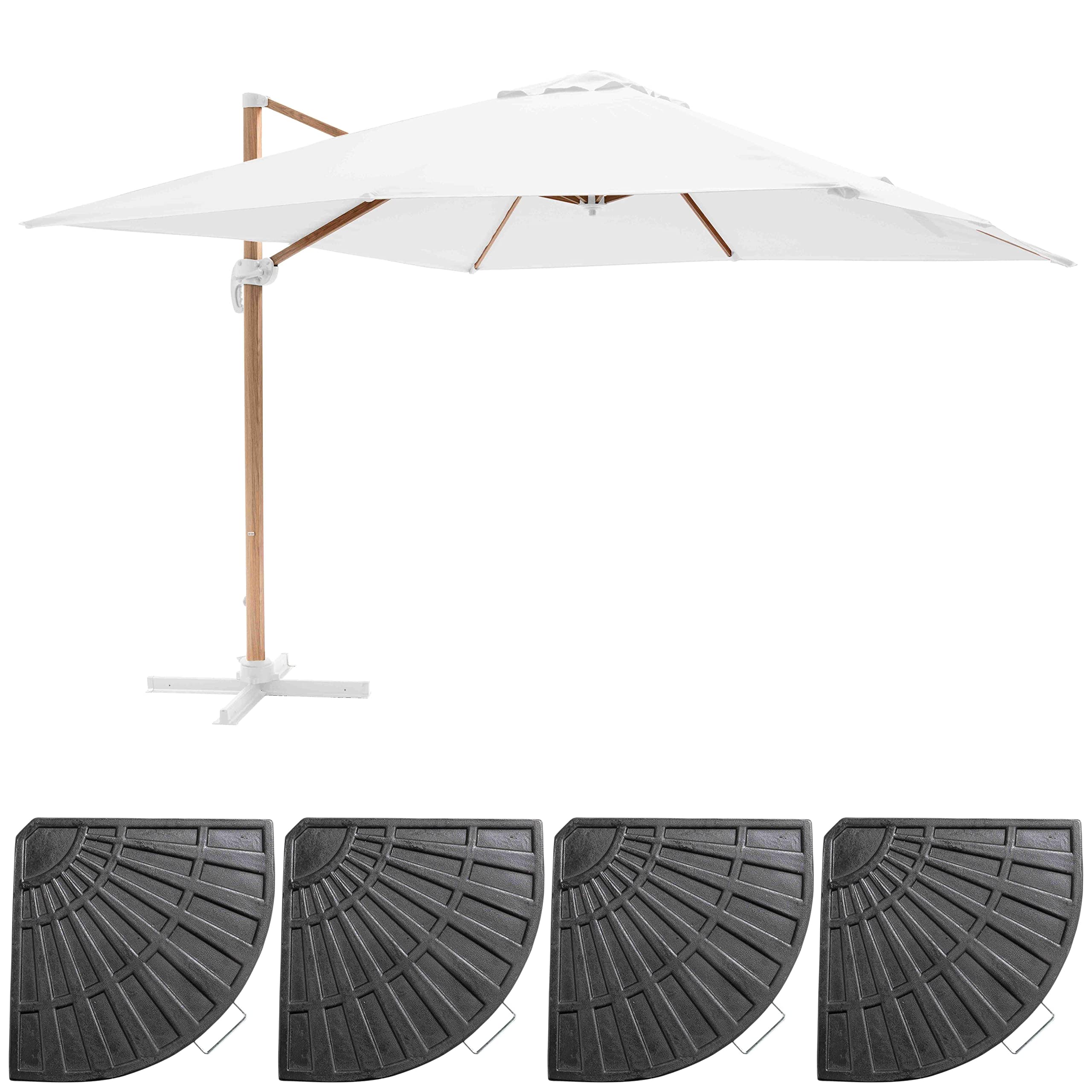 Oviala Parasol déporté 3x3m et 4 Dalles lestées Effet Bois Blanc
