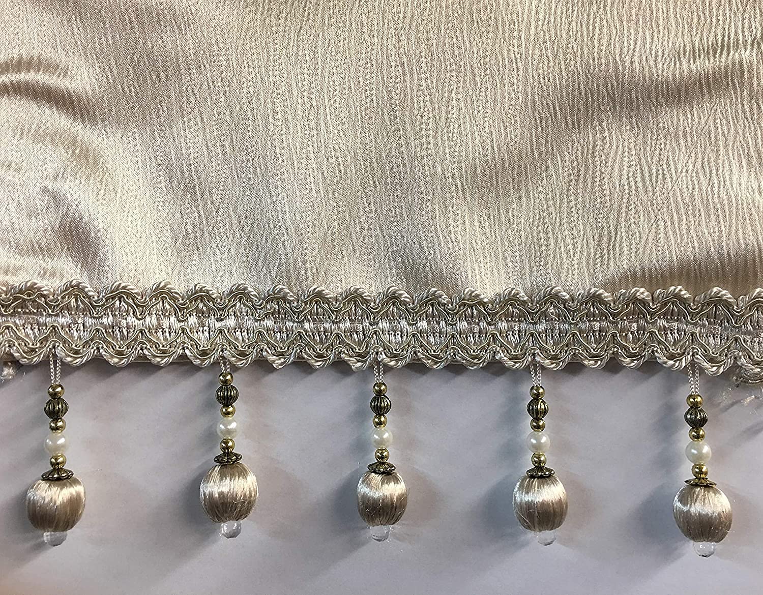 Luxury Home Textiles Bridget Crushed Satin Beaded Valance (Ivory)