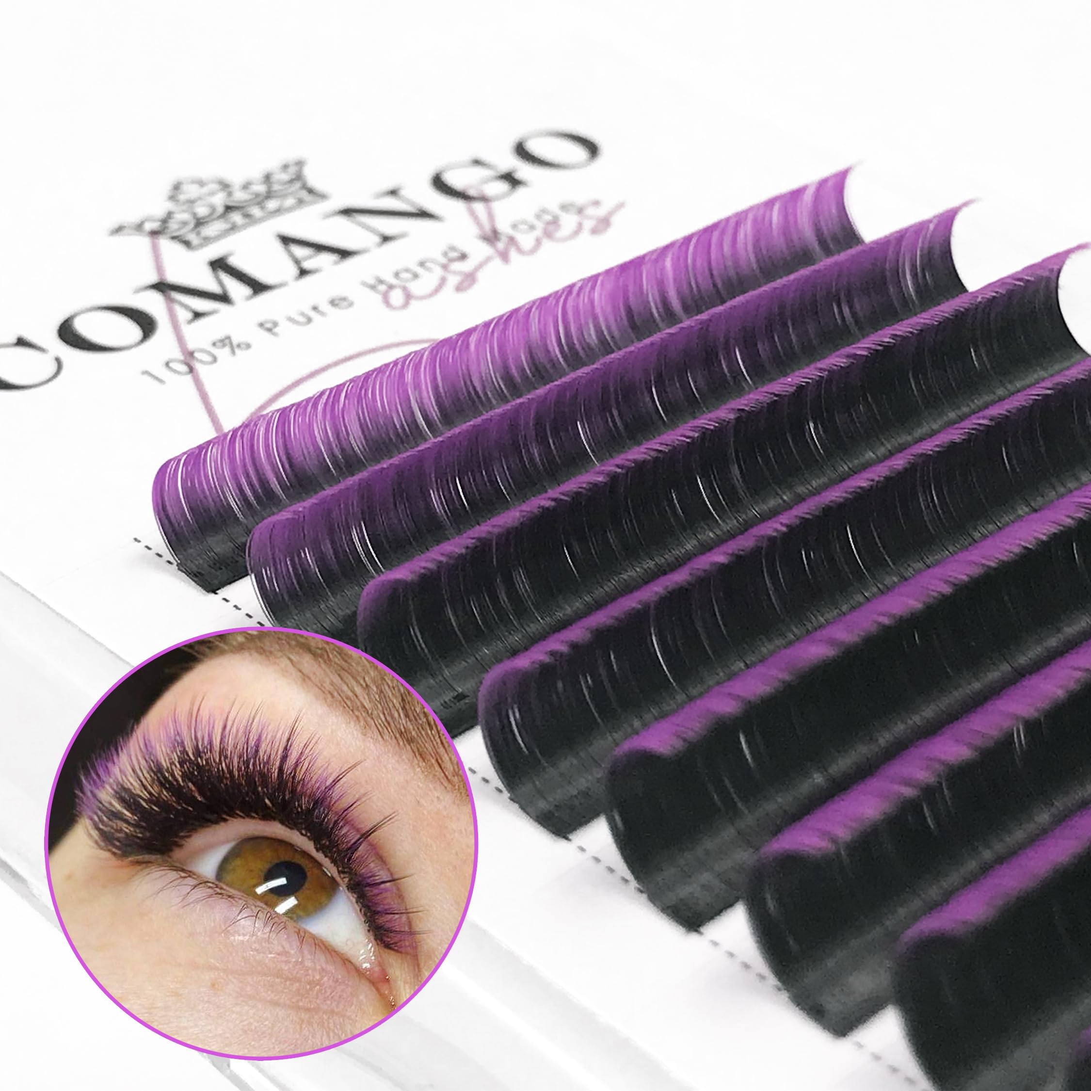 CoMango Easy Fan Lashes 0.07 C Curl Ombre Purple Volume Lash Extensions 9-16mm Mixed Lash Tray Color Lashes Extension Self Fanning 2D-10D Volume